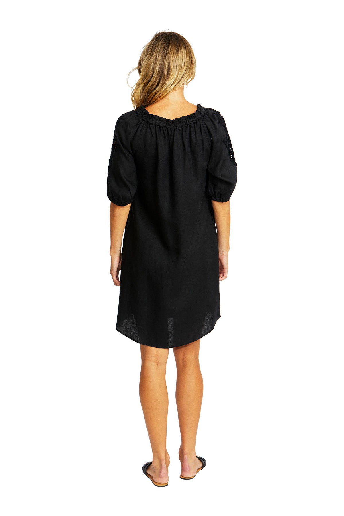 Ping Pong Jojo Linen Lace Trim Dress - Black