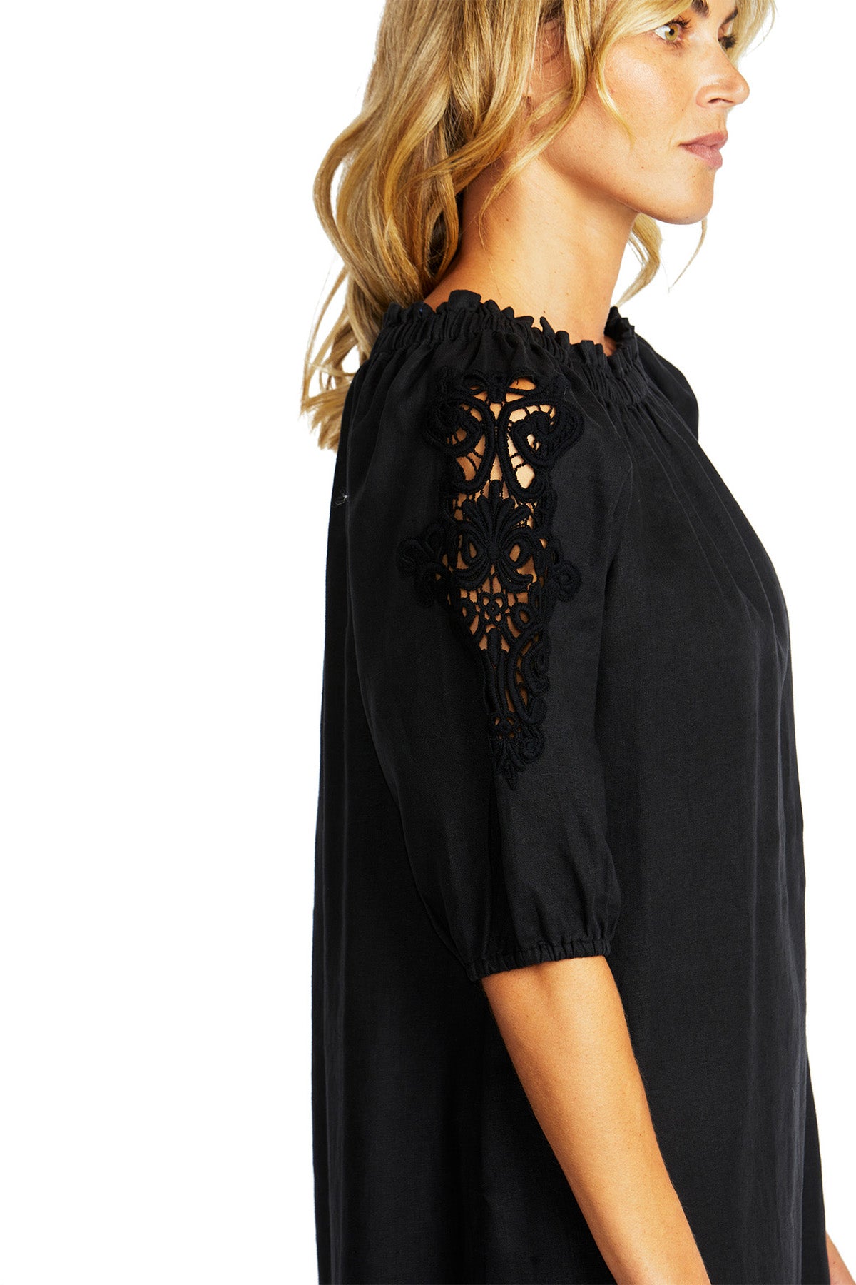 Ping Pong Jojo Linen Lace Trim Dress - Black