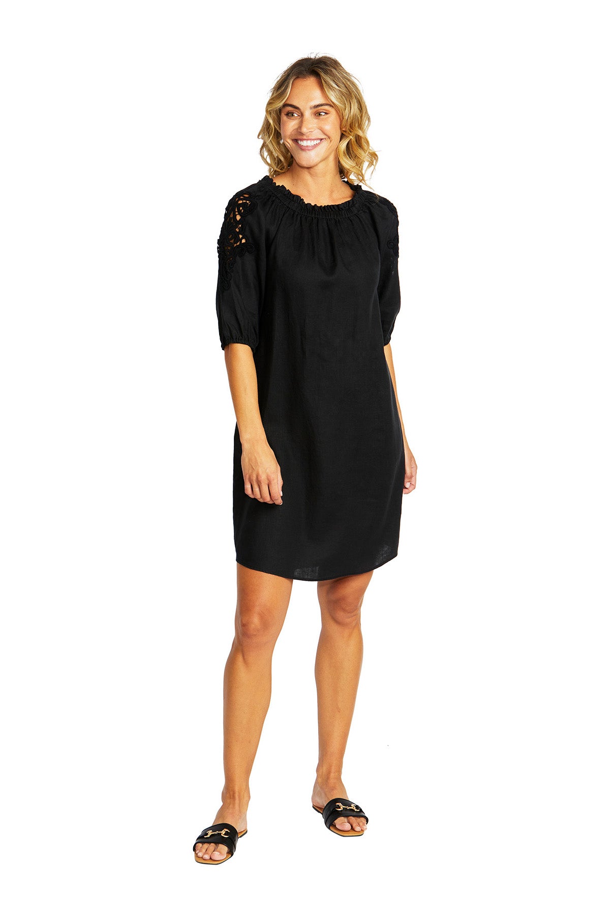 Ping Pong Jojo Linen Lace Trim Dress - Black