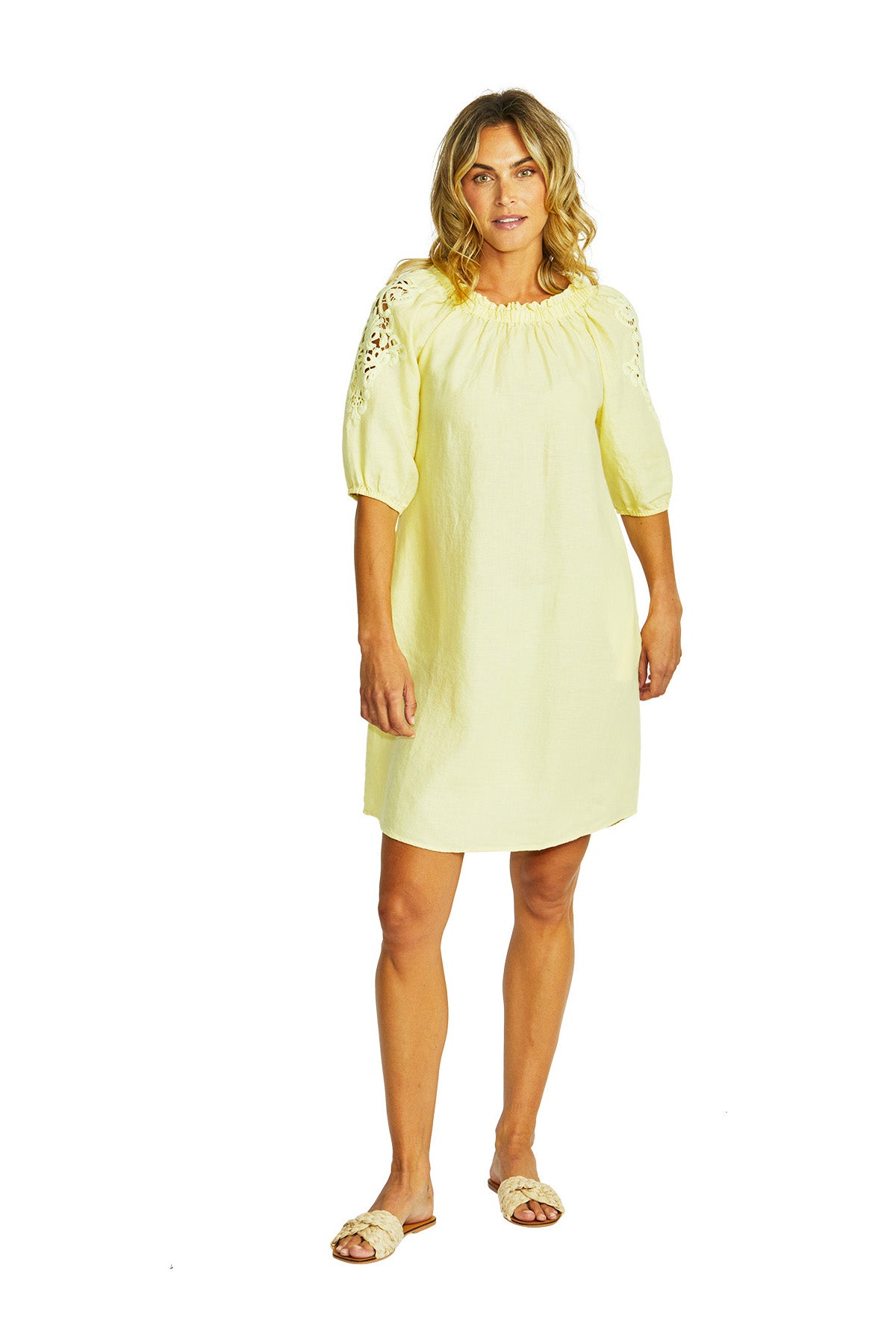 Ping Pong Jojo Linen Lace Trim Dress - Buttercup