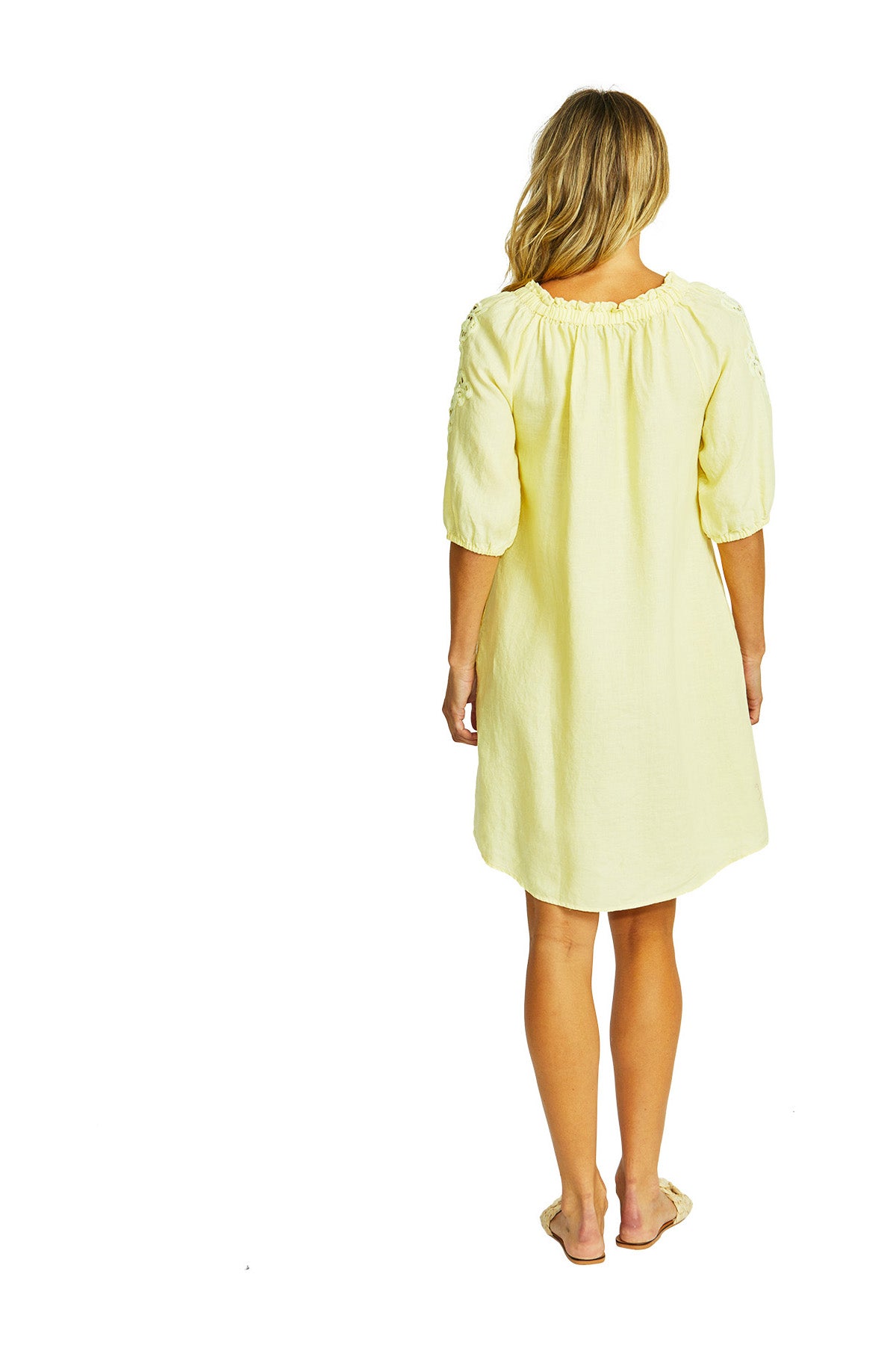 Ping Pong Jojo Linen Lace Trim Dress - Buttercup