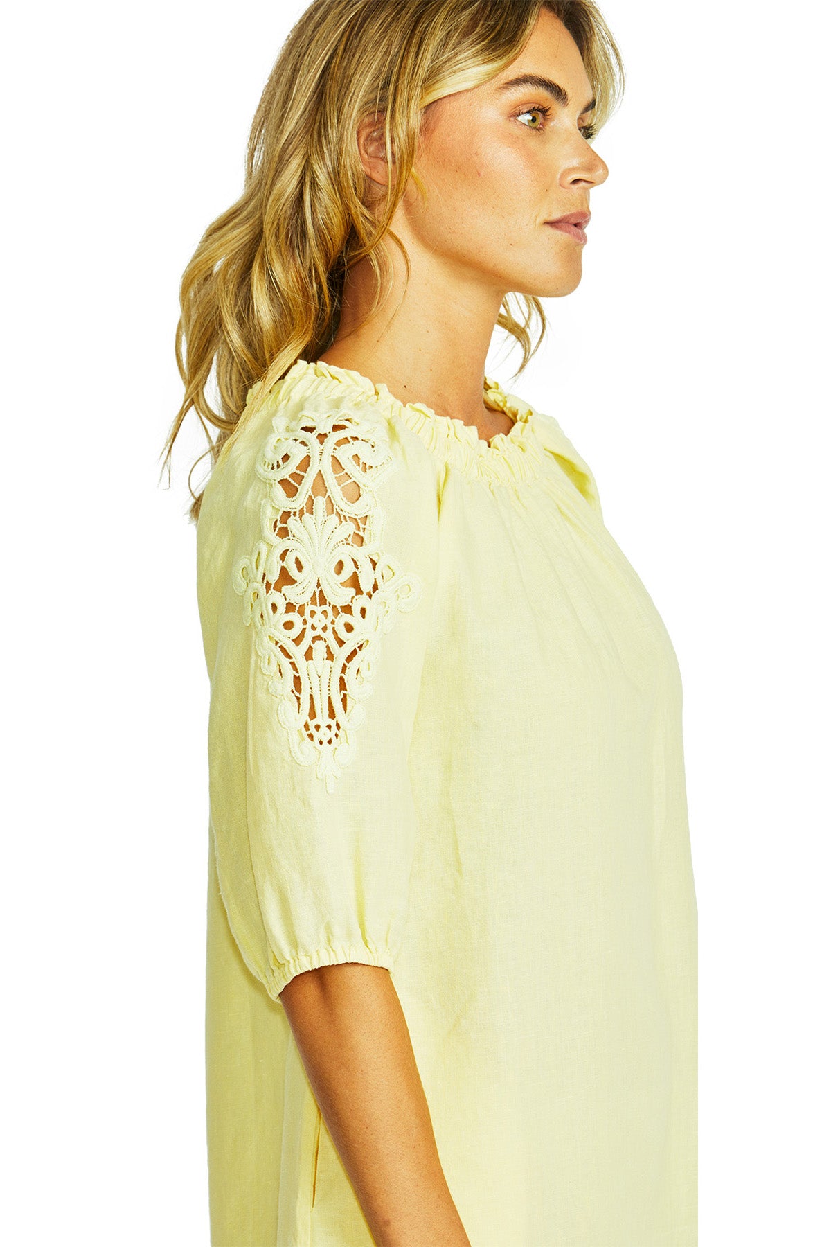 Ping Pong Jojo Linen Lace Trim Dress - Buttercup