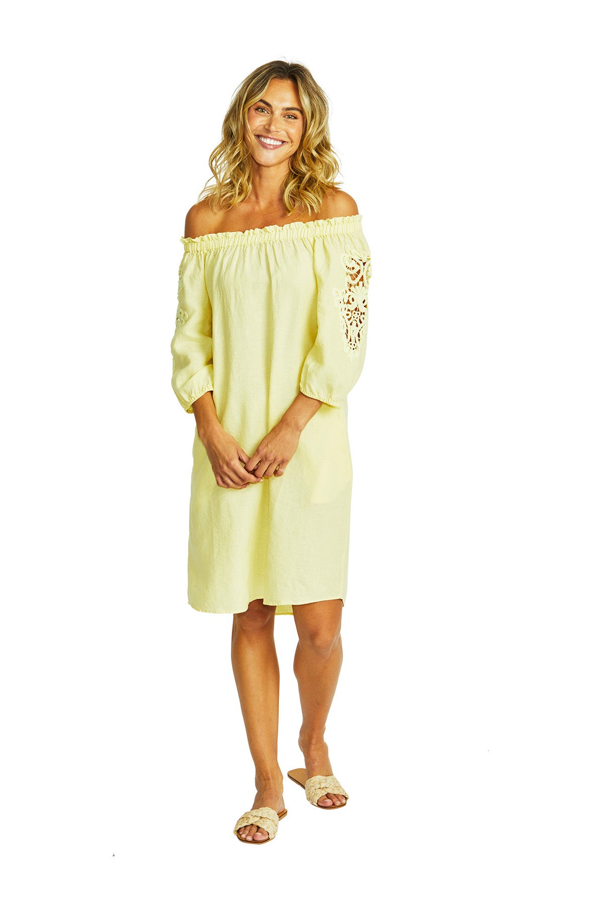 Ping Pong Jojo Linen Lace Trim Dress - Buttercup