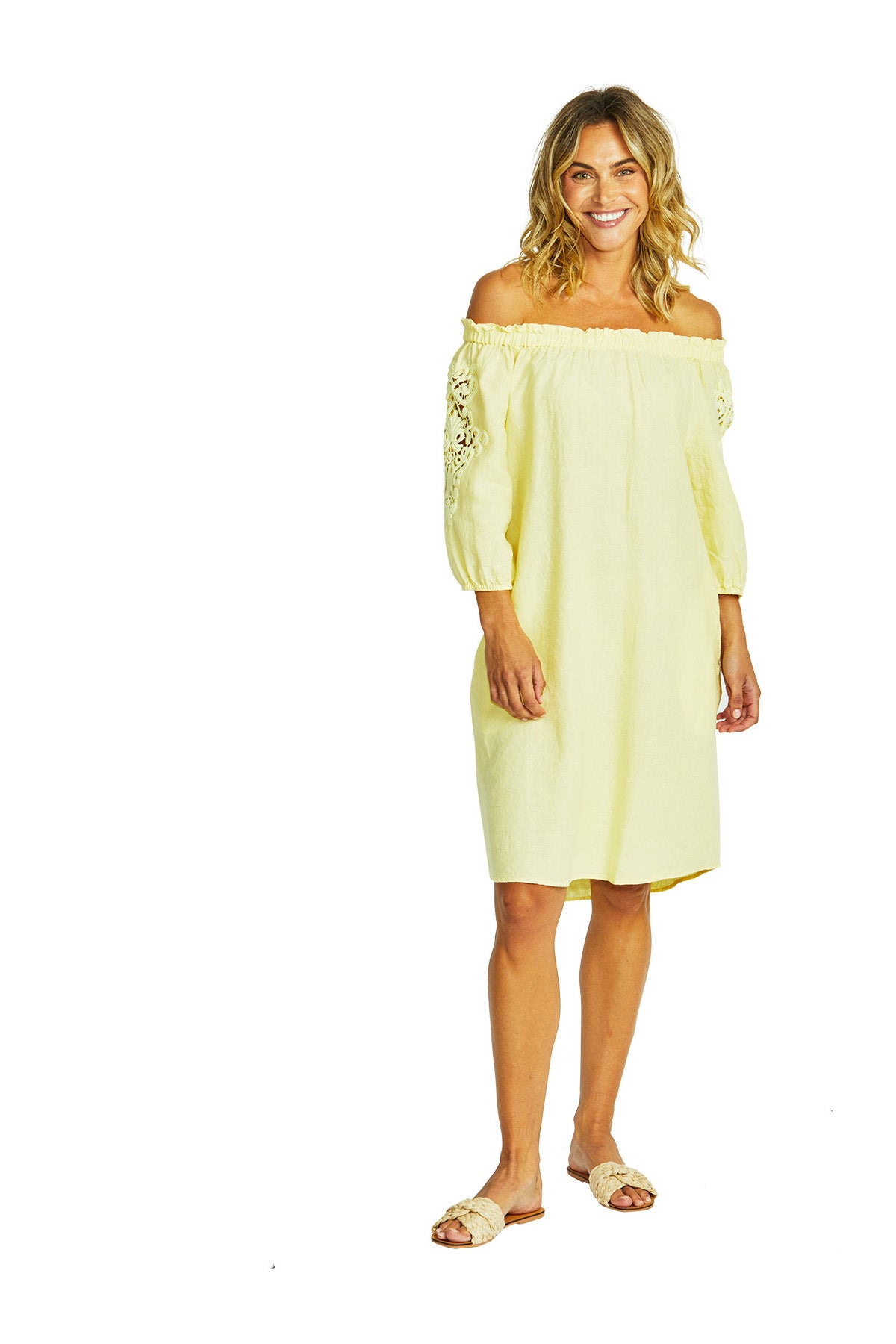 Ping Pong Jojo Linen Lace Trim Dress - Buttercup