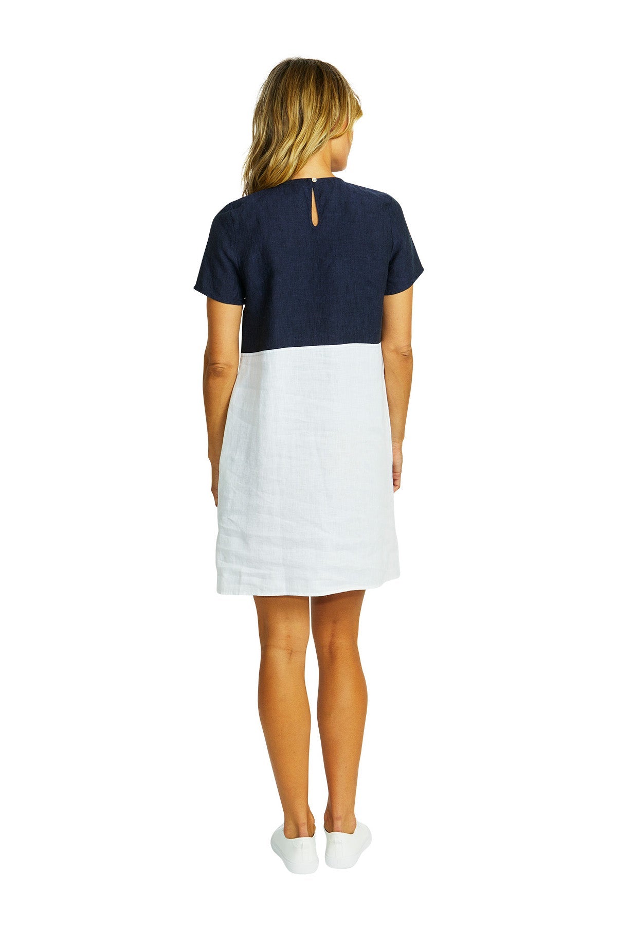 Ping Pong Hazel Linen Spliced Dress - Navy/White