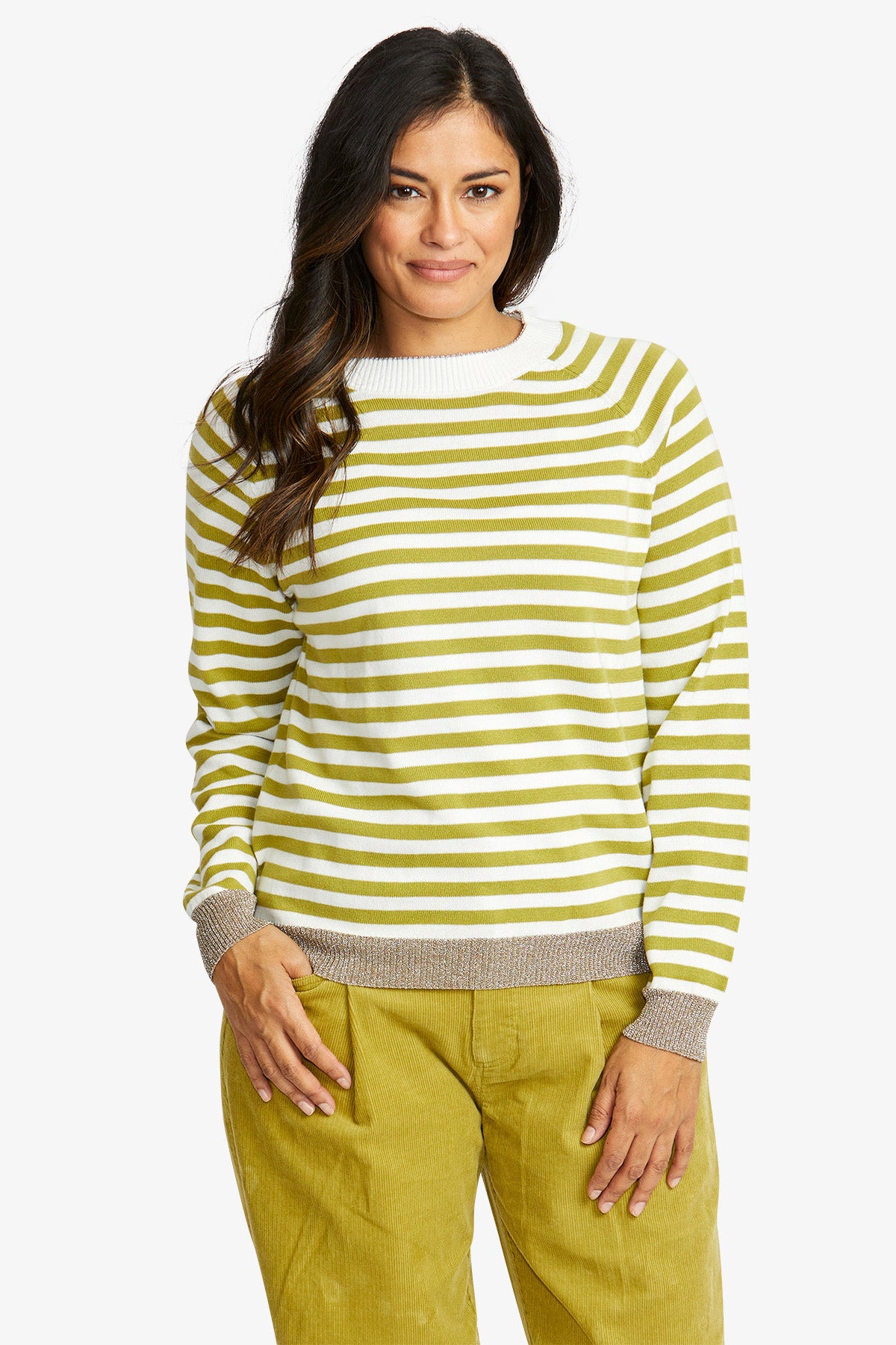 Ping Pong Kylie Stripe Pullover - Ivory/Celery