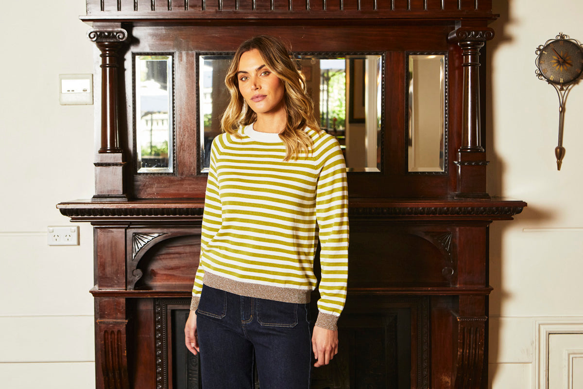 Ping Pong Kylie Stripe Pullover - Ivory/Celery