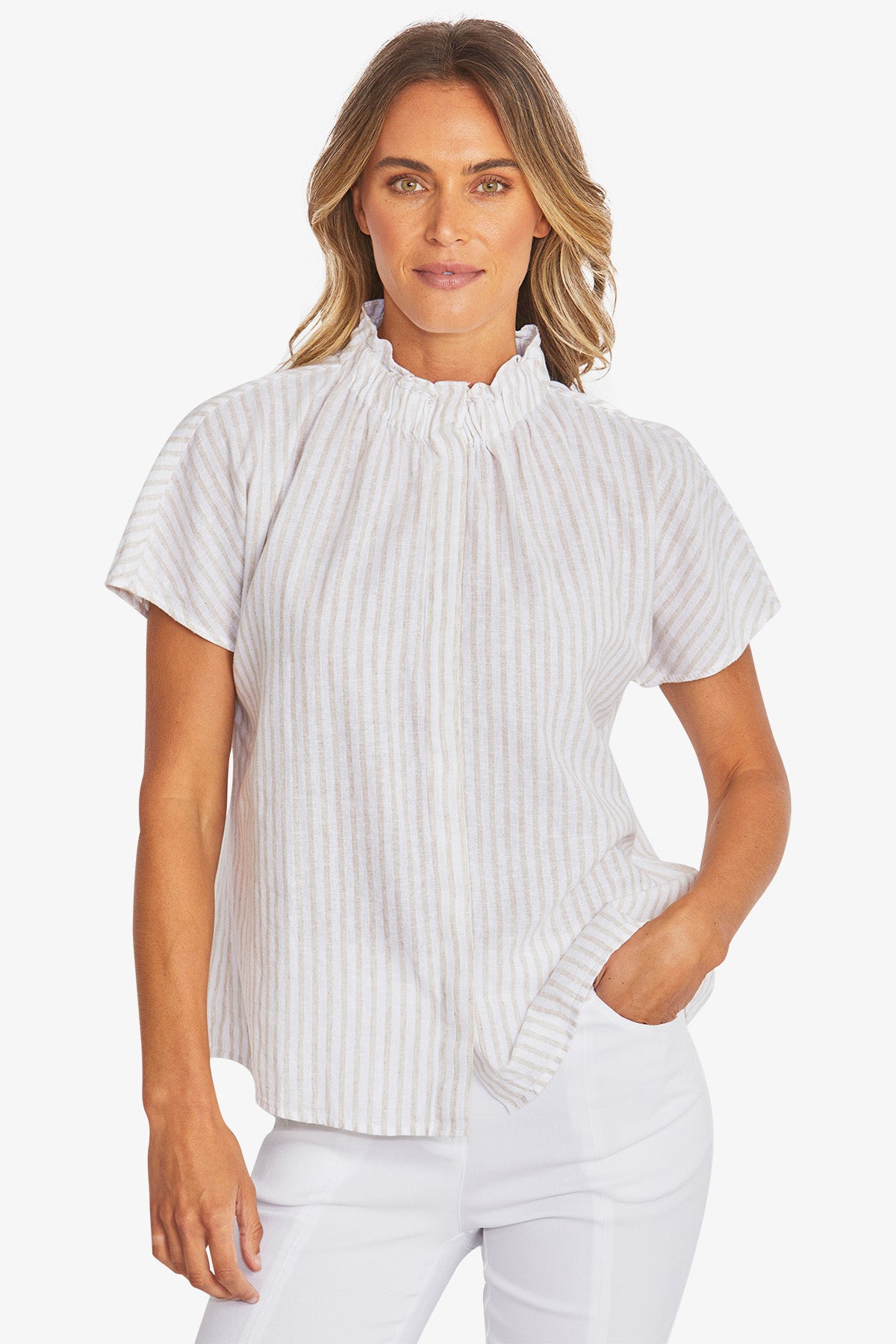 Ping Pong Tamara Stripe Blouse - White/Raffia