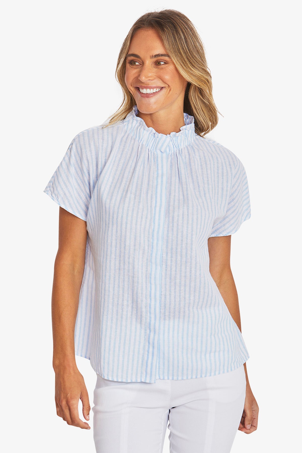 Ping Pong Tamara Stripe Blouse - White/Baby Blue