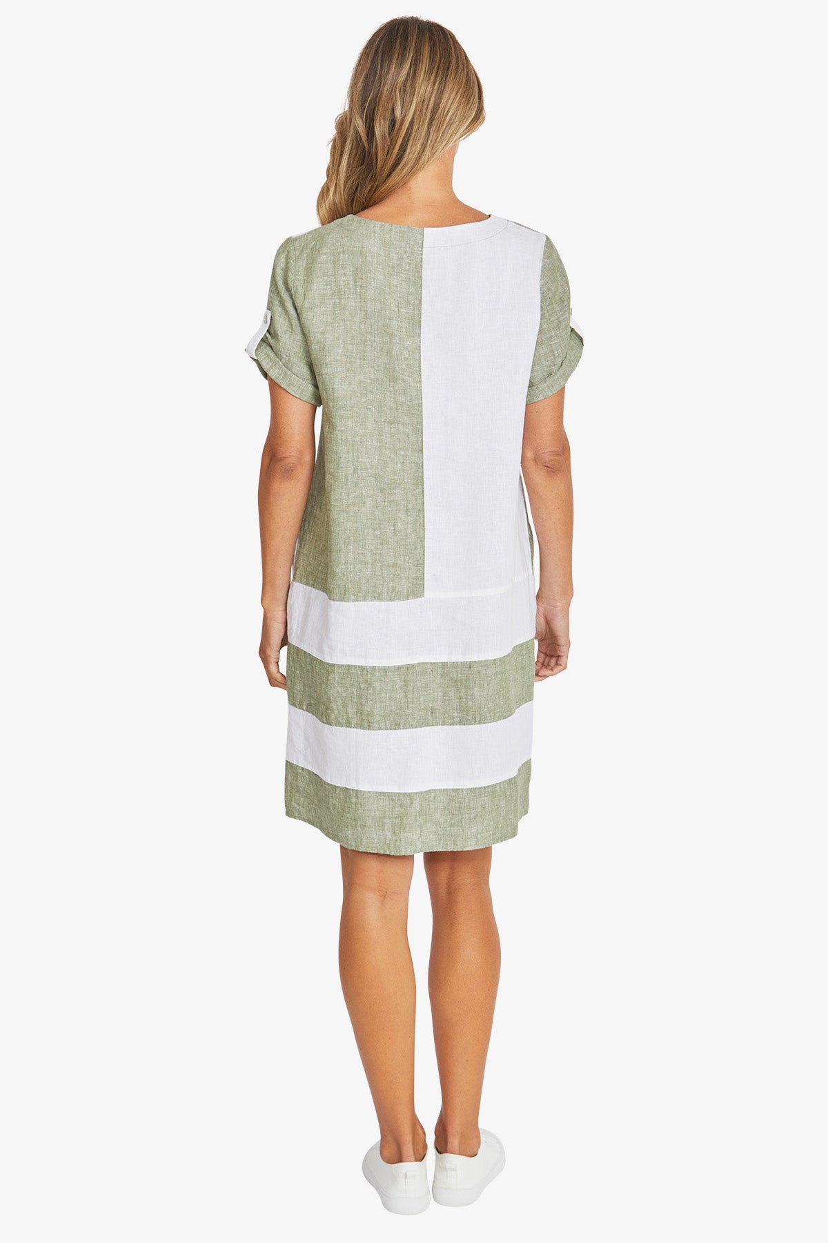 Ping Pong Colour Block Linen Dress - Seagrass/White