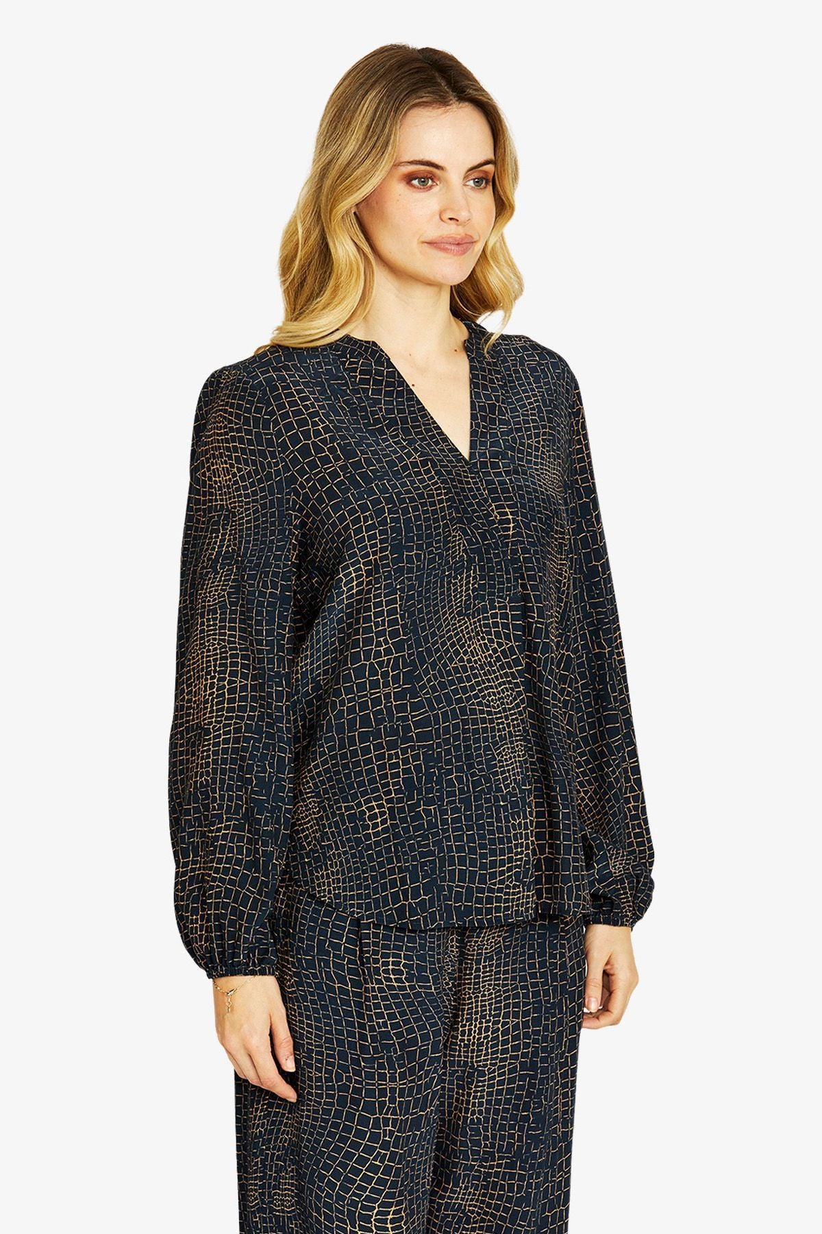 Ping Pong Alligator Print V-Neck Blouse