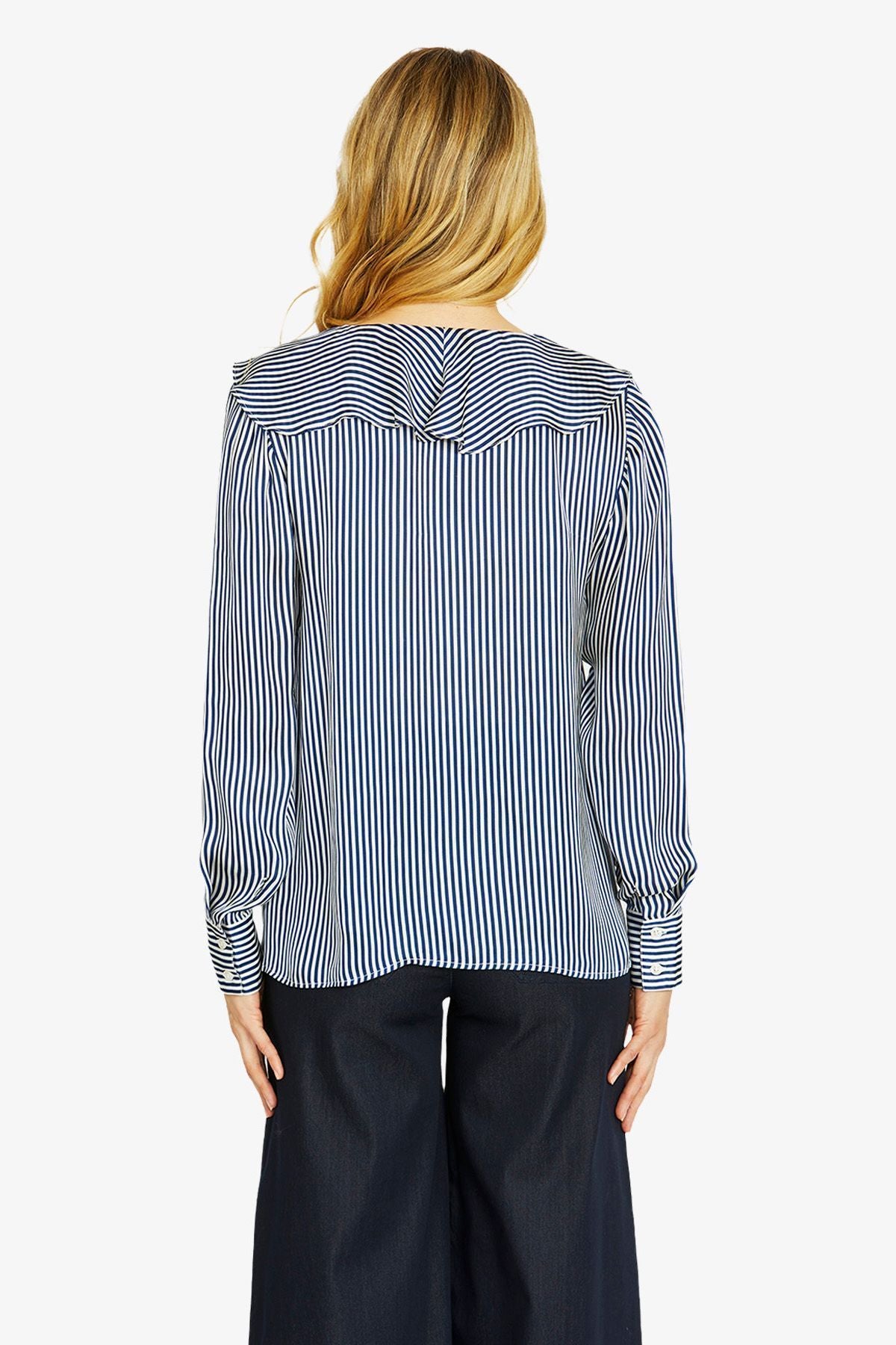 Ping Pong Stripe Frill Blouse - Blue Stripe