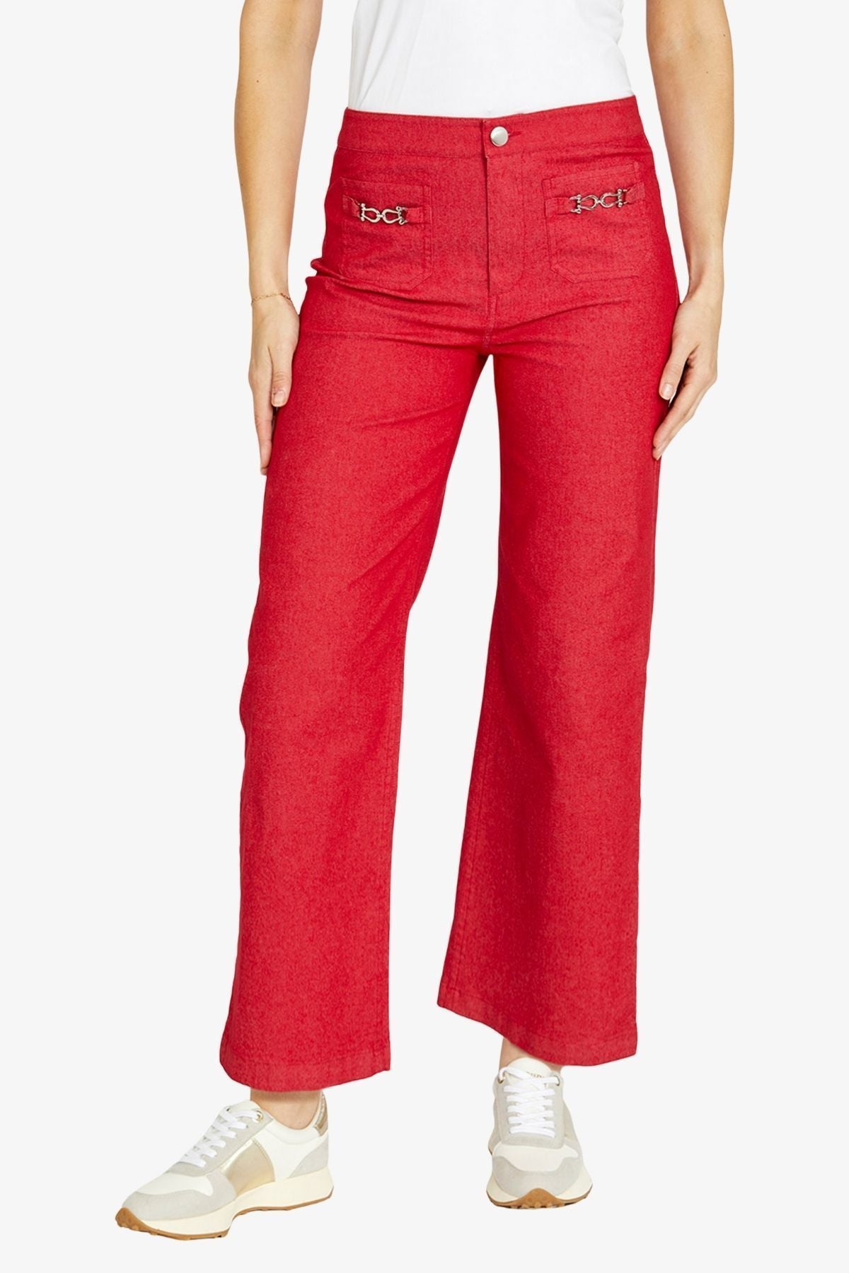 Ping Pong Wide Leg Chain Trim Pant - Red