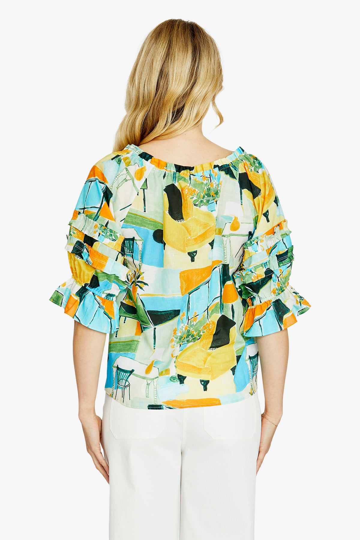 Ping Pong Alessia Button Down Peasant Top - Alfresco Print
