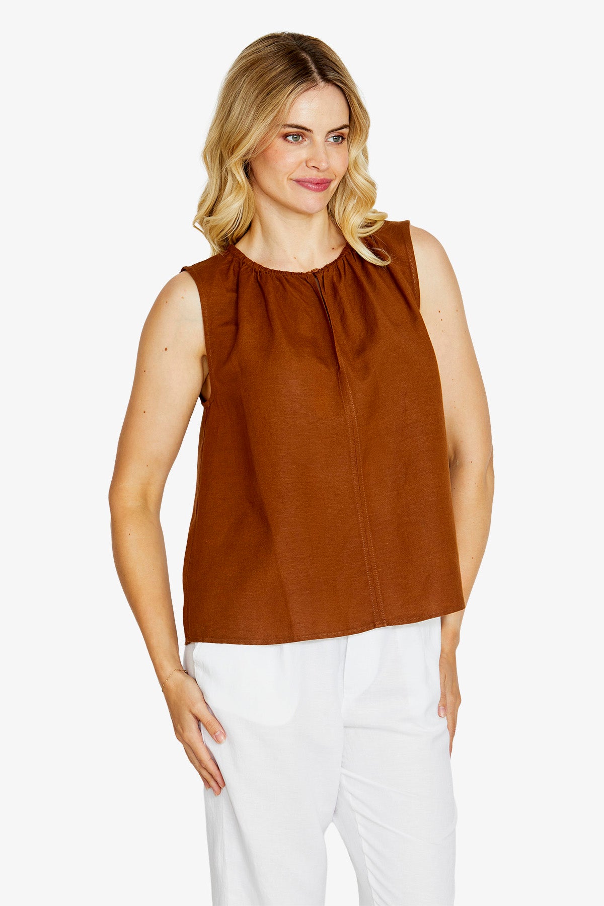 Ping Pong Olivia Keyhole Front Sleeveless Top - Coffee