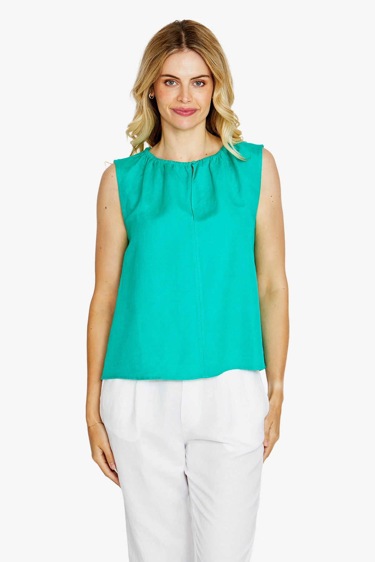 Ping Pong Olivia Keyhole Front Sleeveless Top - Lotus Green
