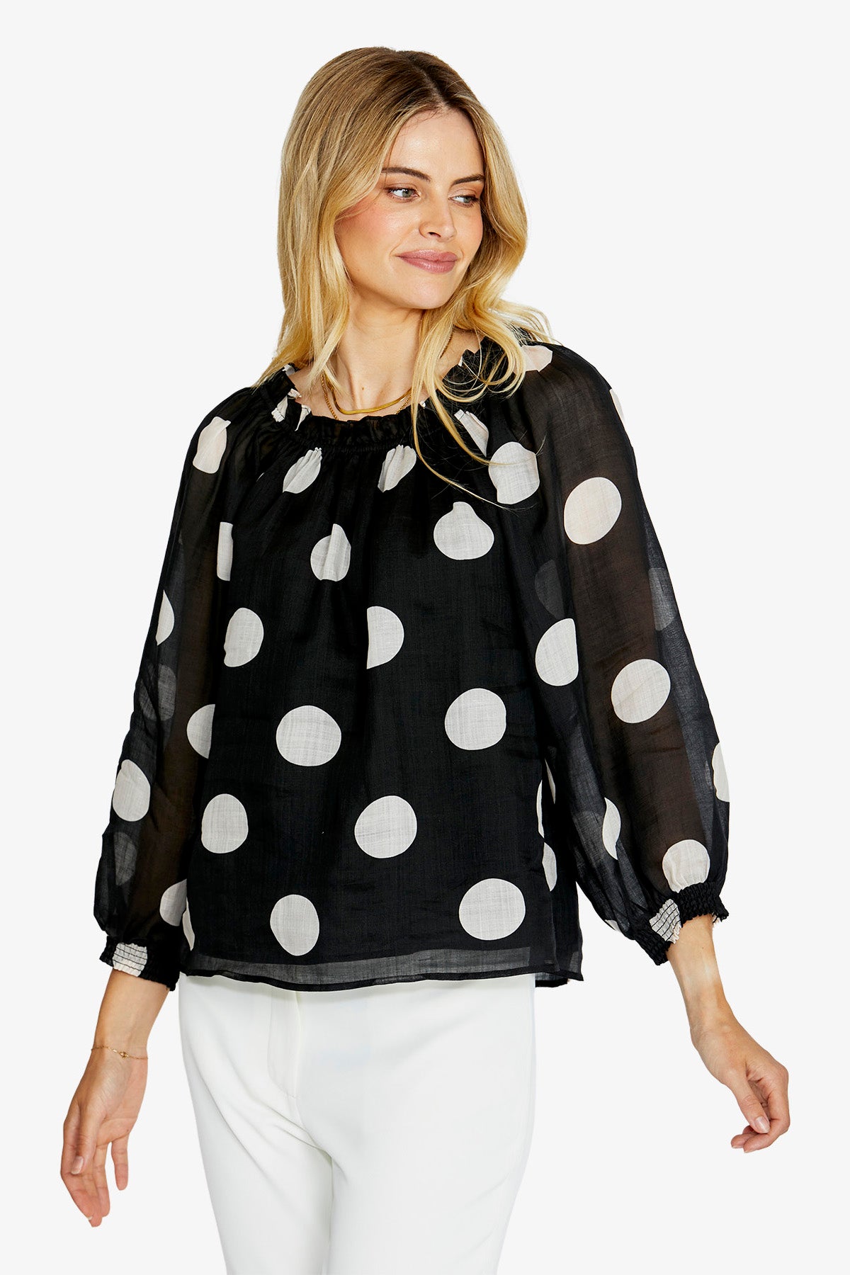 Ping Pong Rory off the Shoulder Peasant Blouse - Spot Print