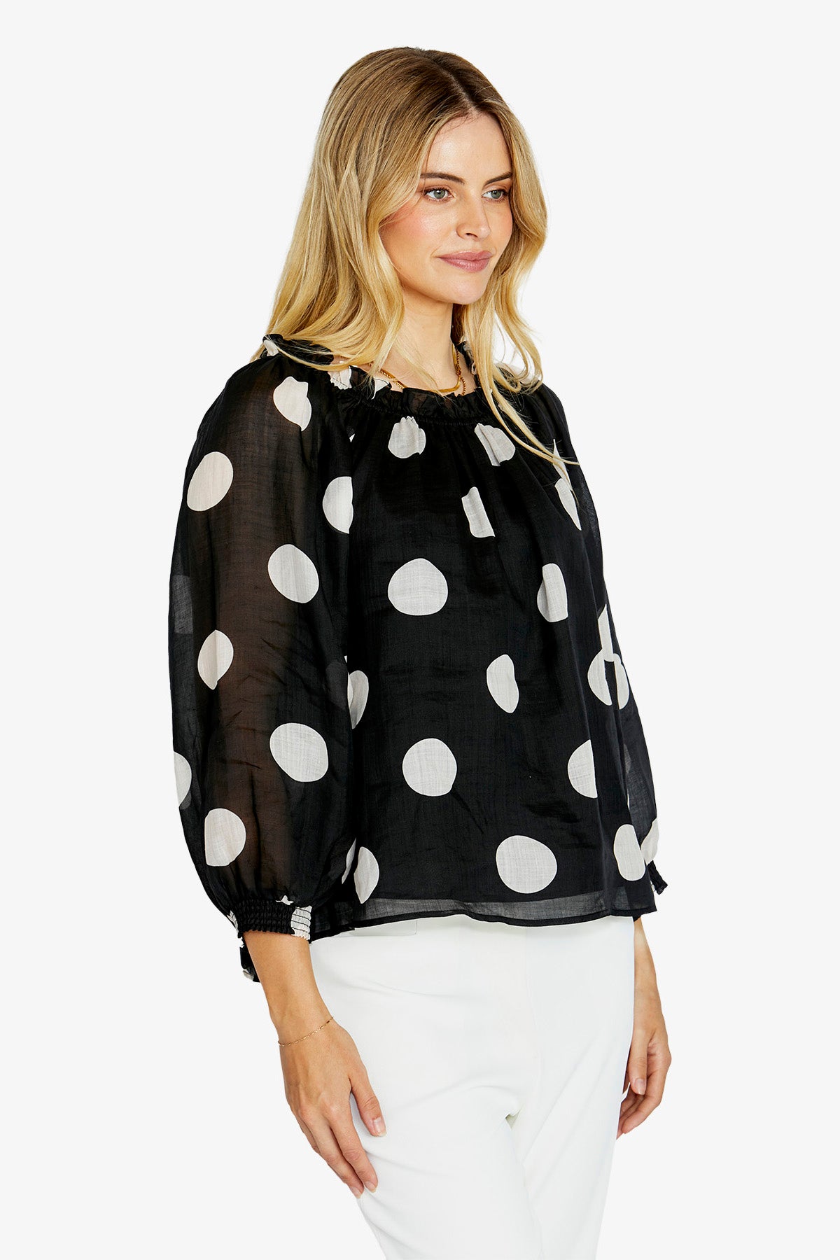 Ping Pong Rory off the Shoulder Peasant Blouse - Spot Print