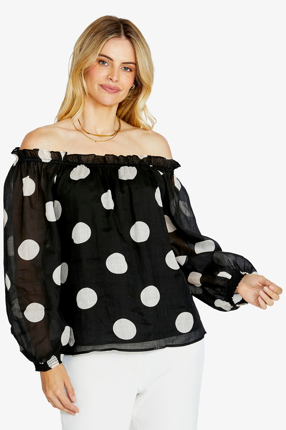 Ping Pong Rory off the Shoulder Peasant Blouse - Spot Print
