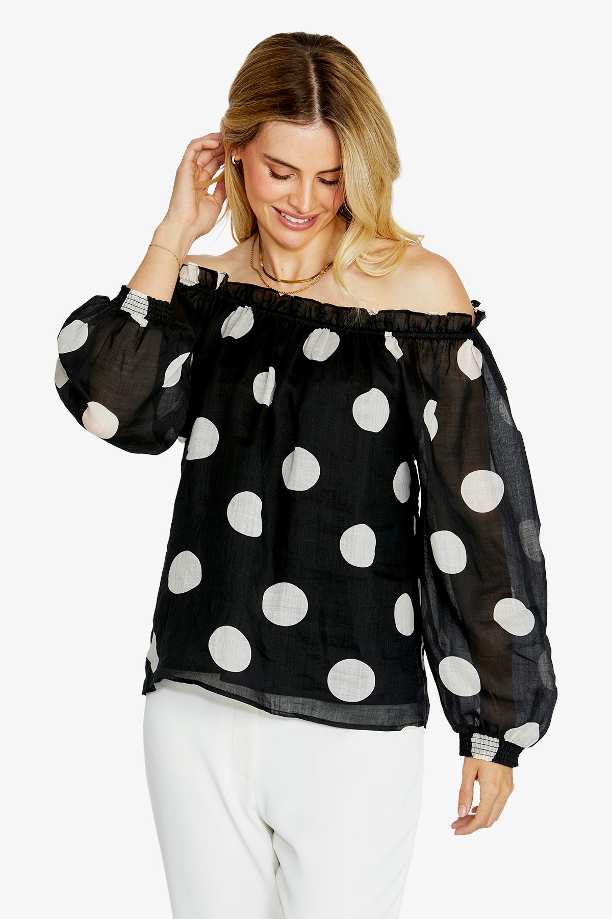 Ping Pong Rory off the Shoulder Peasant Blouse - Spot Print