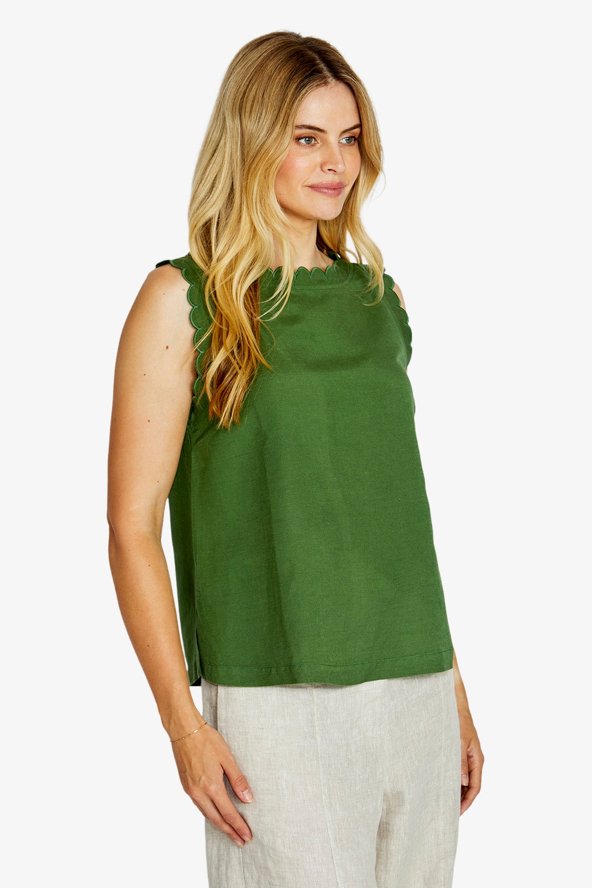 Ping Pong Oakley Scallop Trim Top - Agave