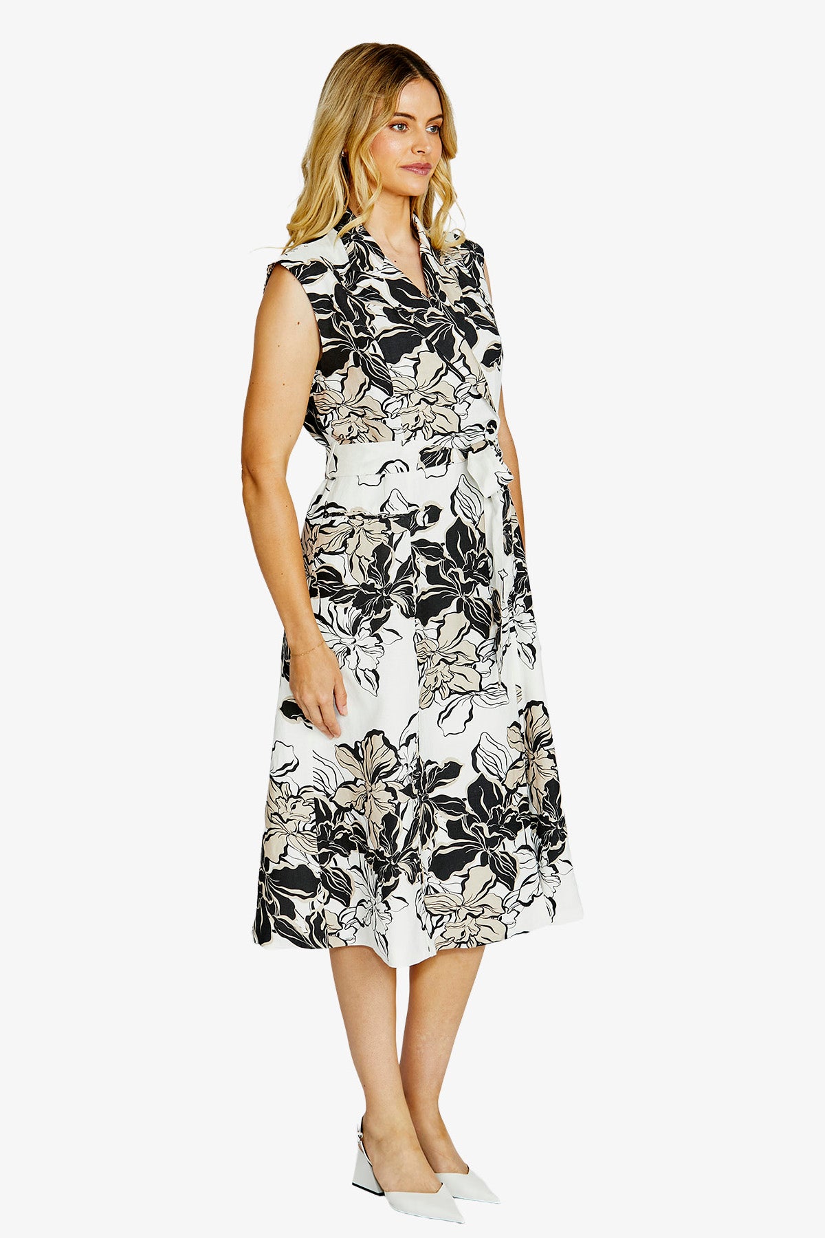 Ping Pong Floral Sleeveless Shirt Dress - Floral Races Print