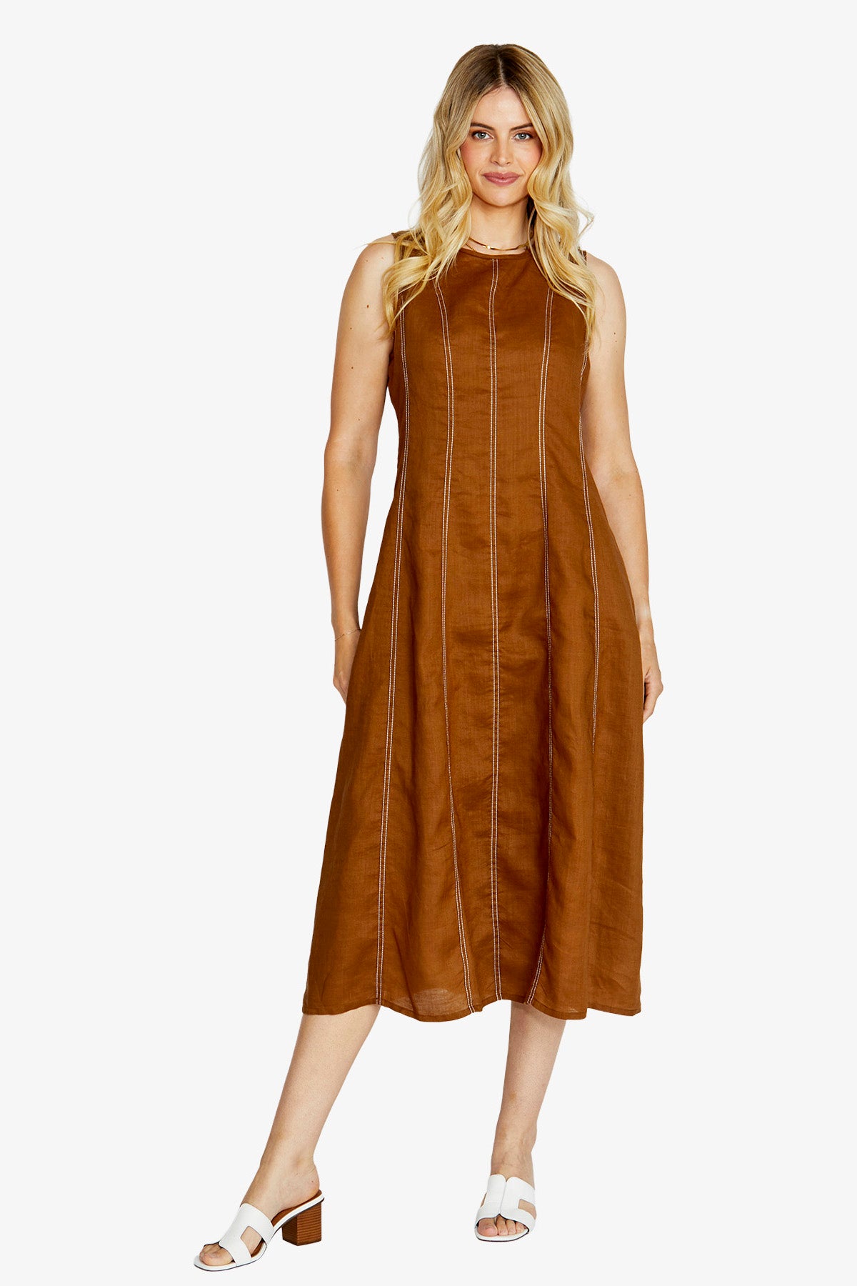Ping Pong Sera Contrast Stitch Maxi Dress - Coffee/White