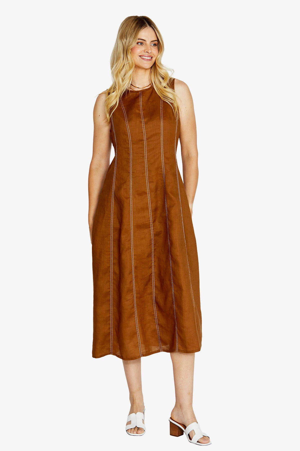 Ping Pong Sera Contrast Stitch Maxi Dress - Coffee/White