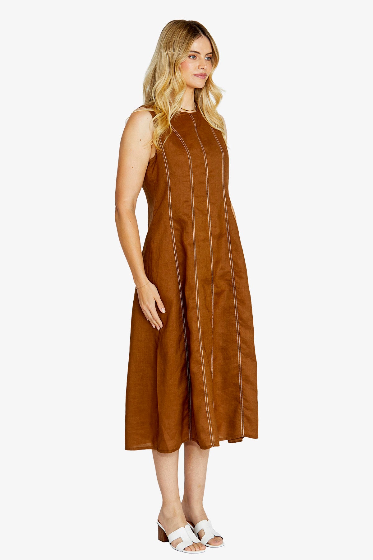 Ping Pong Sera Contrast Stitch Maxi Dress - Coffee/White