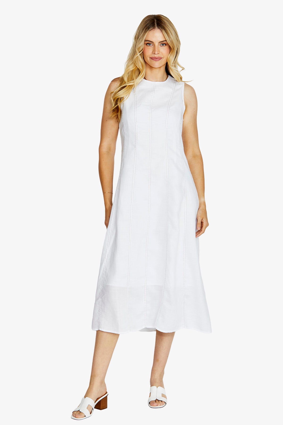 Ping Pong Sera Contrast Stitch Maxi Dress - White/Coffee