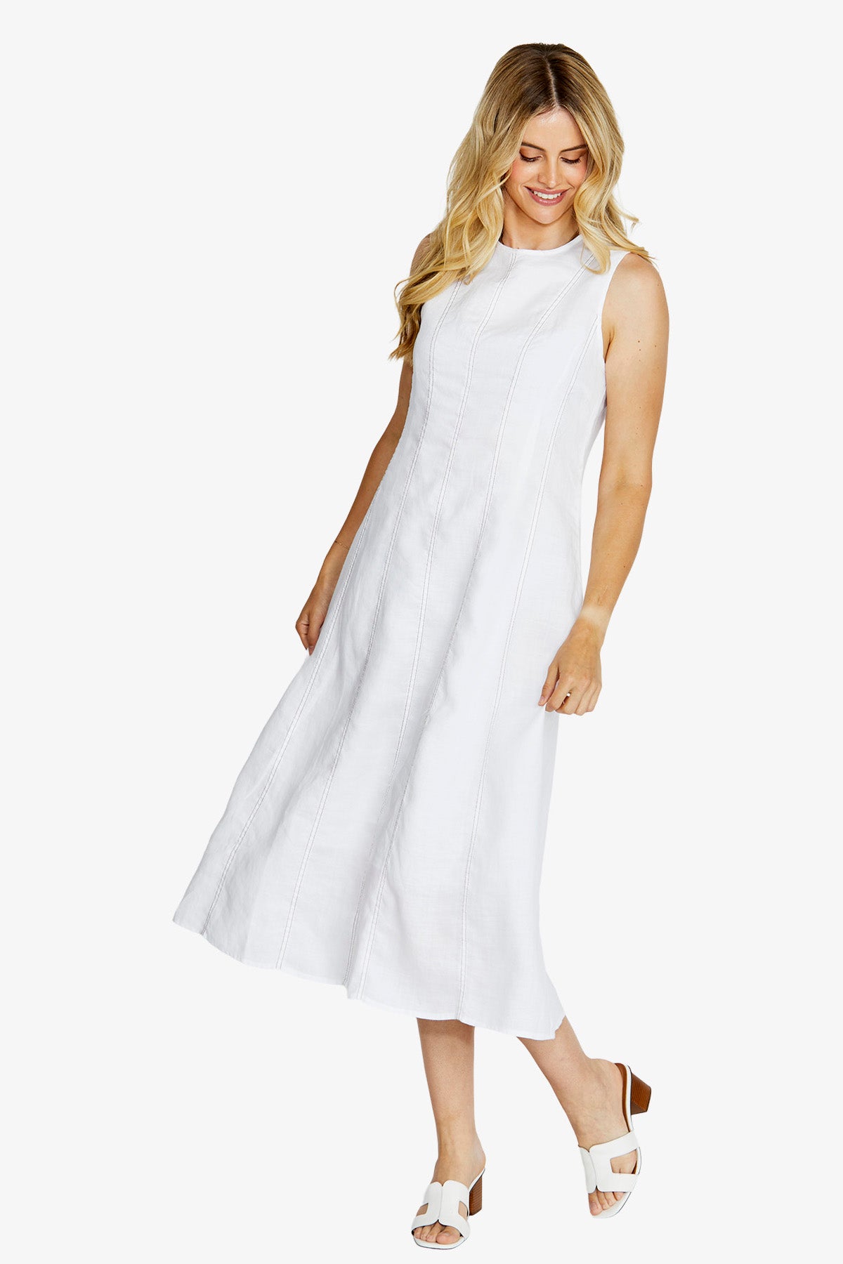 Ping Pong Sera Contrast Stitch Maxi Dress - White/Coffee
