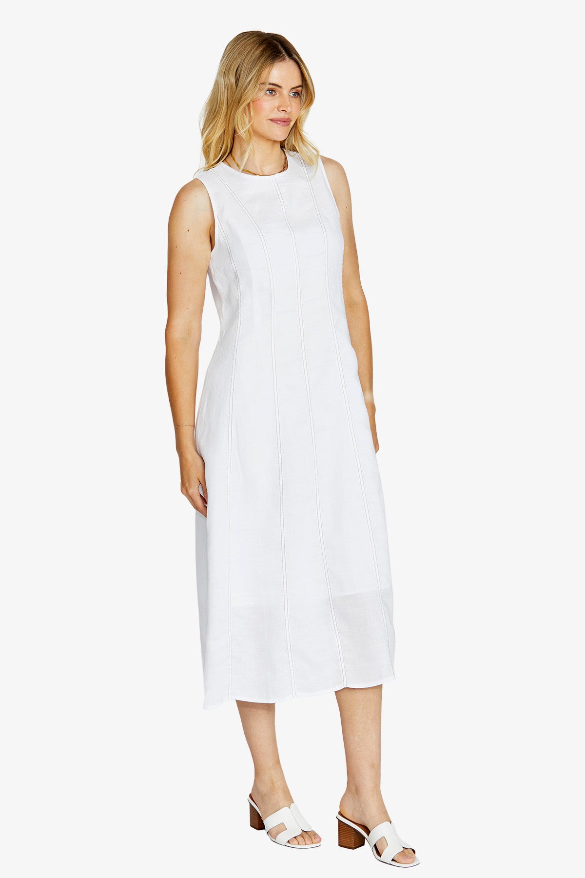 Ping Pong Sera Contrast Stitch Maxi Dress - White/Coffee