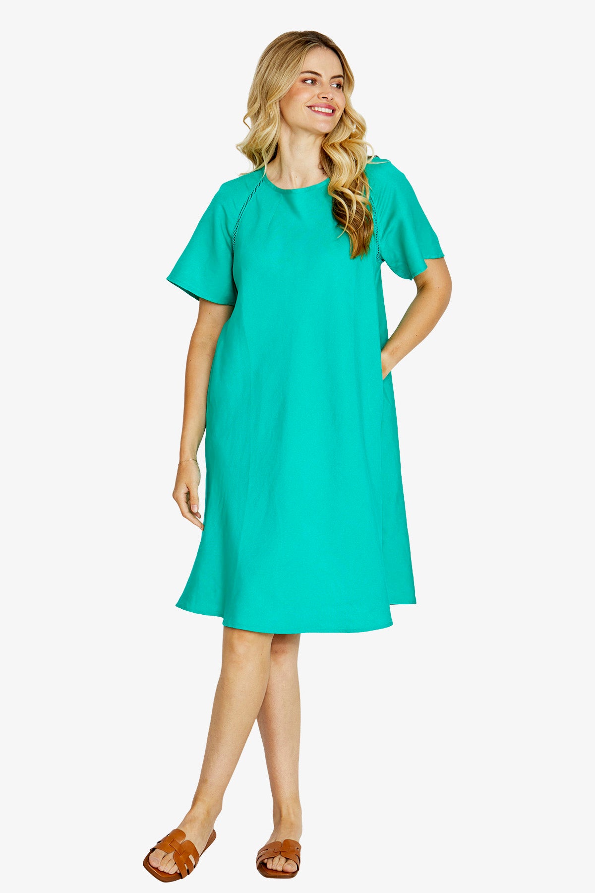 Ping Pong Harper Ladder Trim Shift Dress - Lotus Green