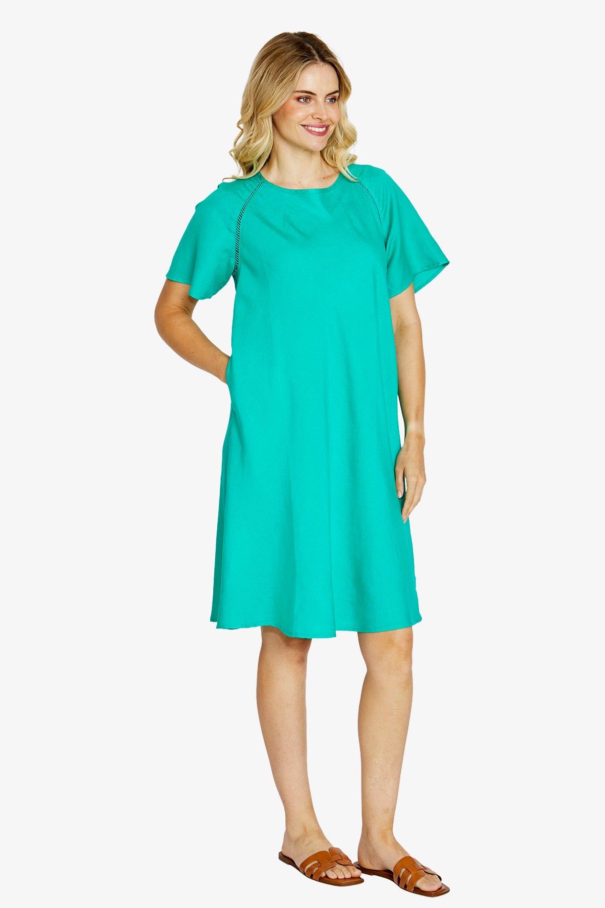 Ping Pong Harper Ladder Trim Shift Dress - Lotus Green