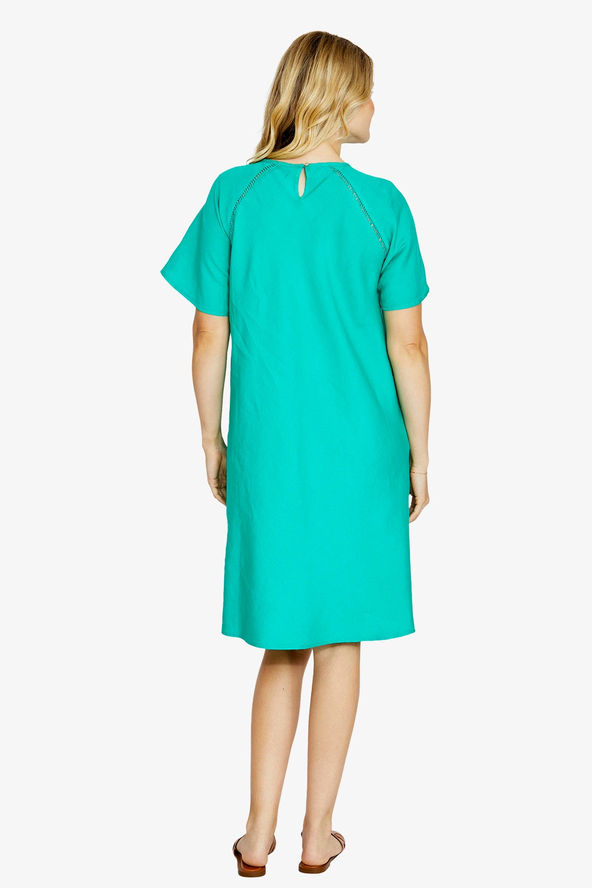 Ping Pong Harper Ladder Trim Shift Dress - Lotus Green