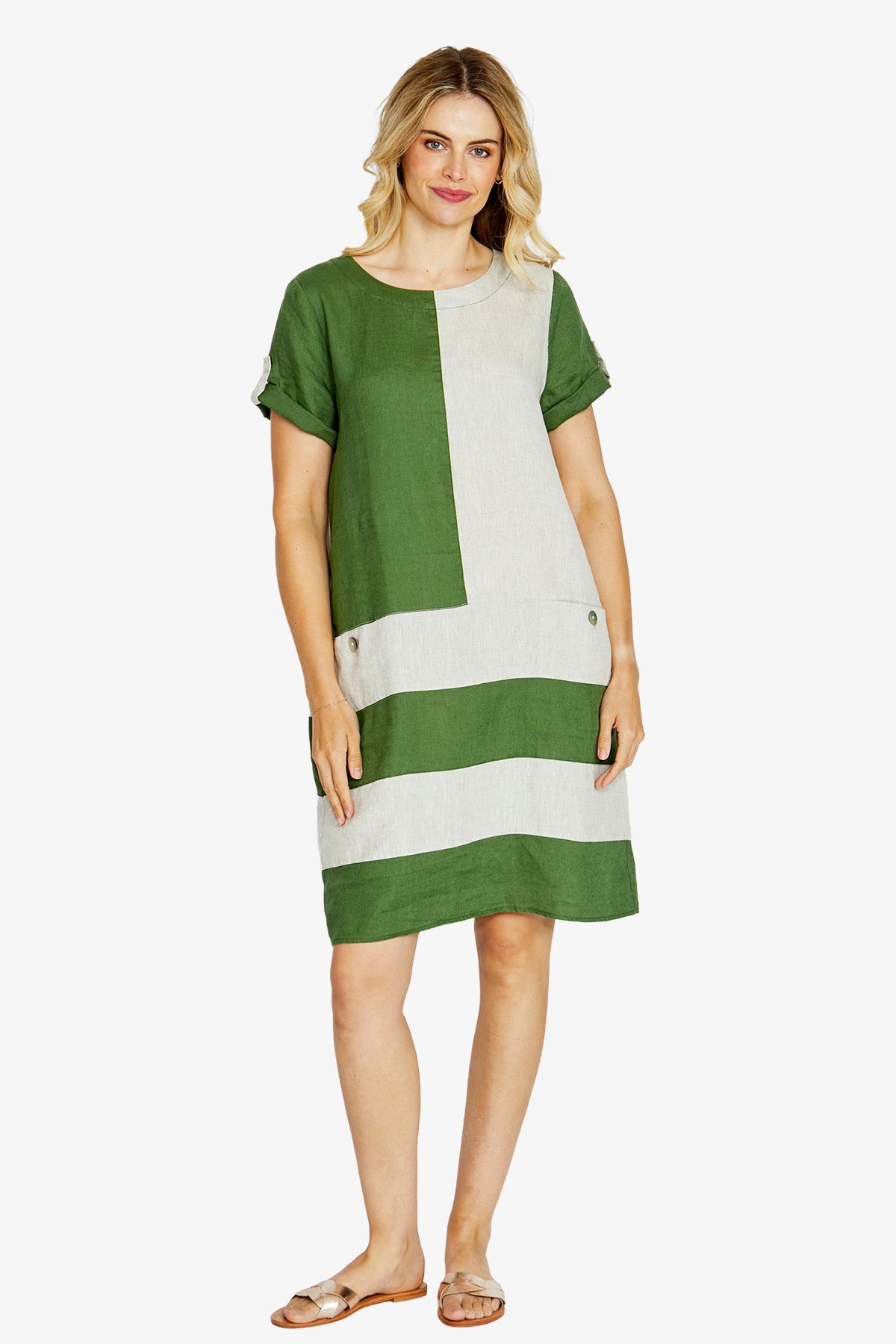 Ping Pong Carrie Colour Block Dress - Agave/Raffia