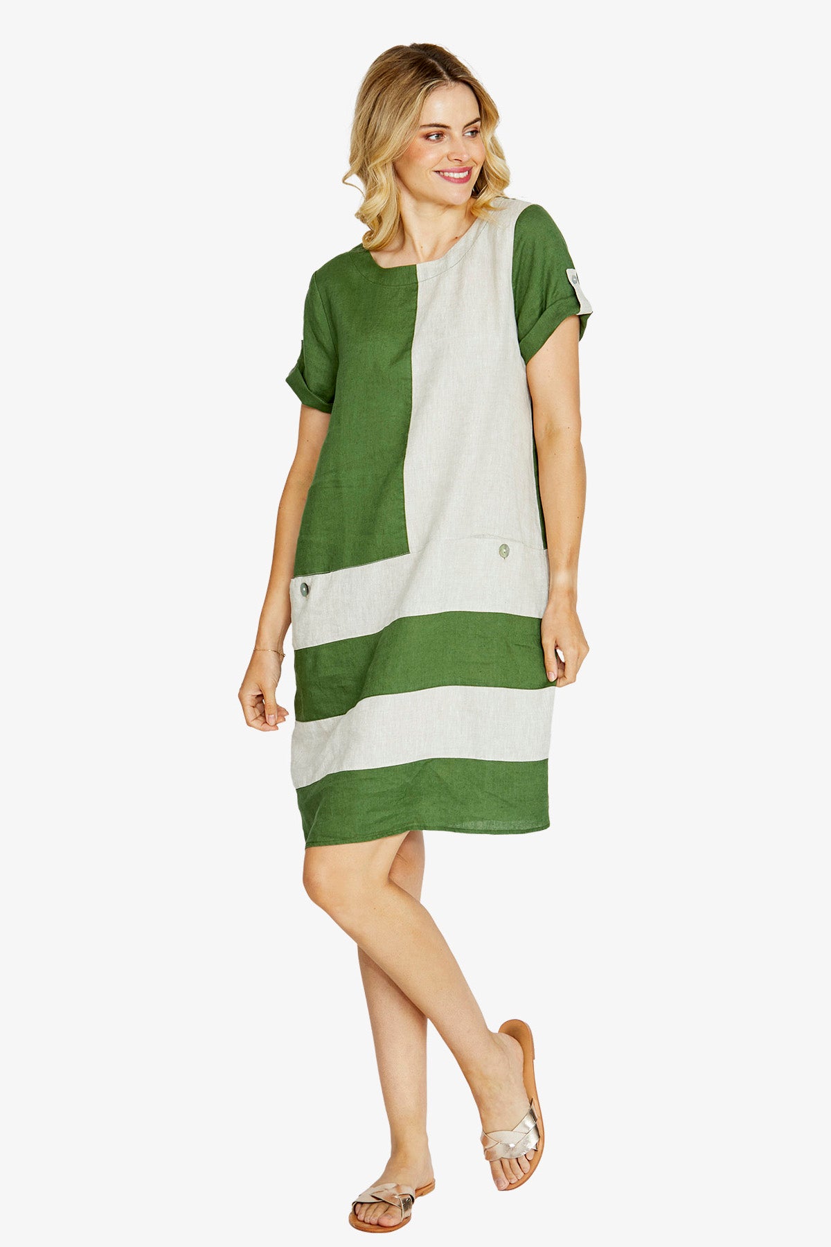 Ping Pong Carrie Colour Block Dress - Agave/Raffia
