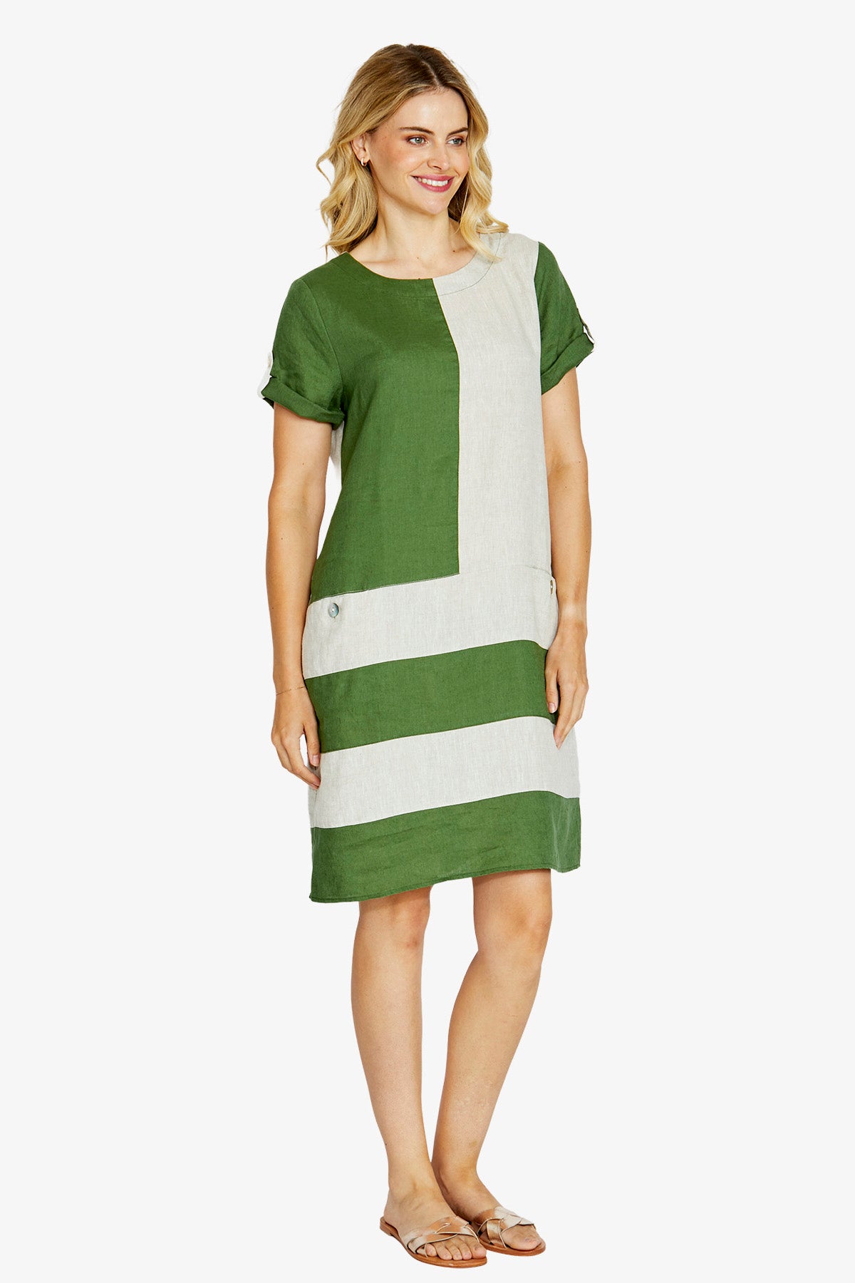 Ping Pong Carrie Colour Block Dress - Agave/Raffia