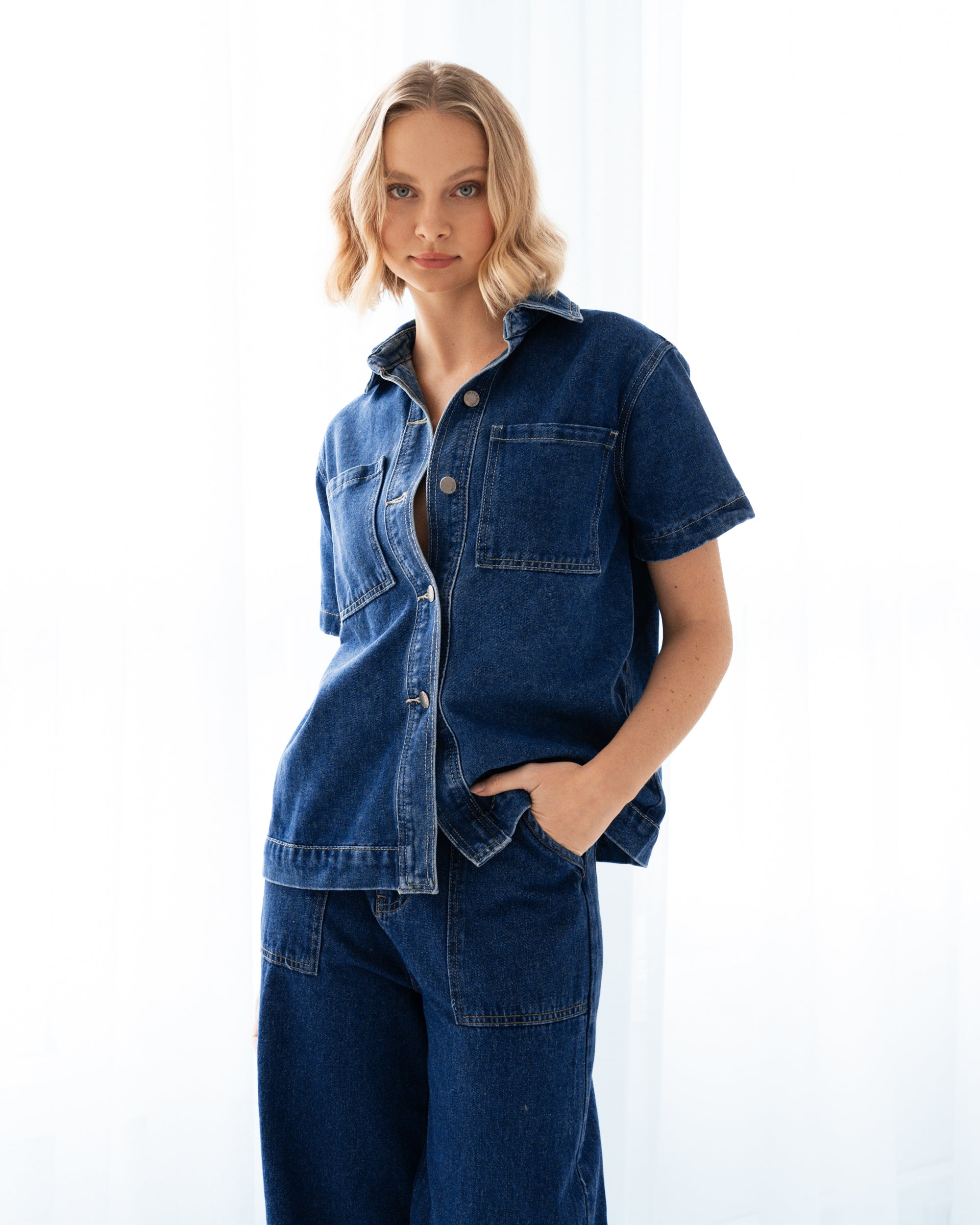 Paper Heart Denim Top - Indigo