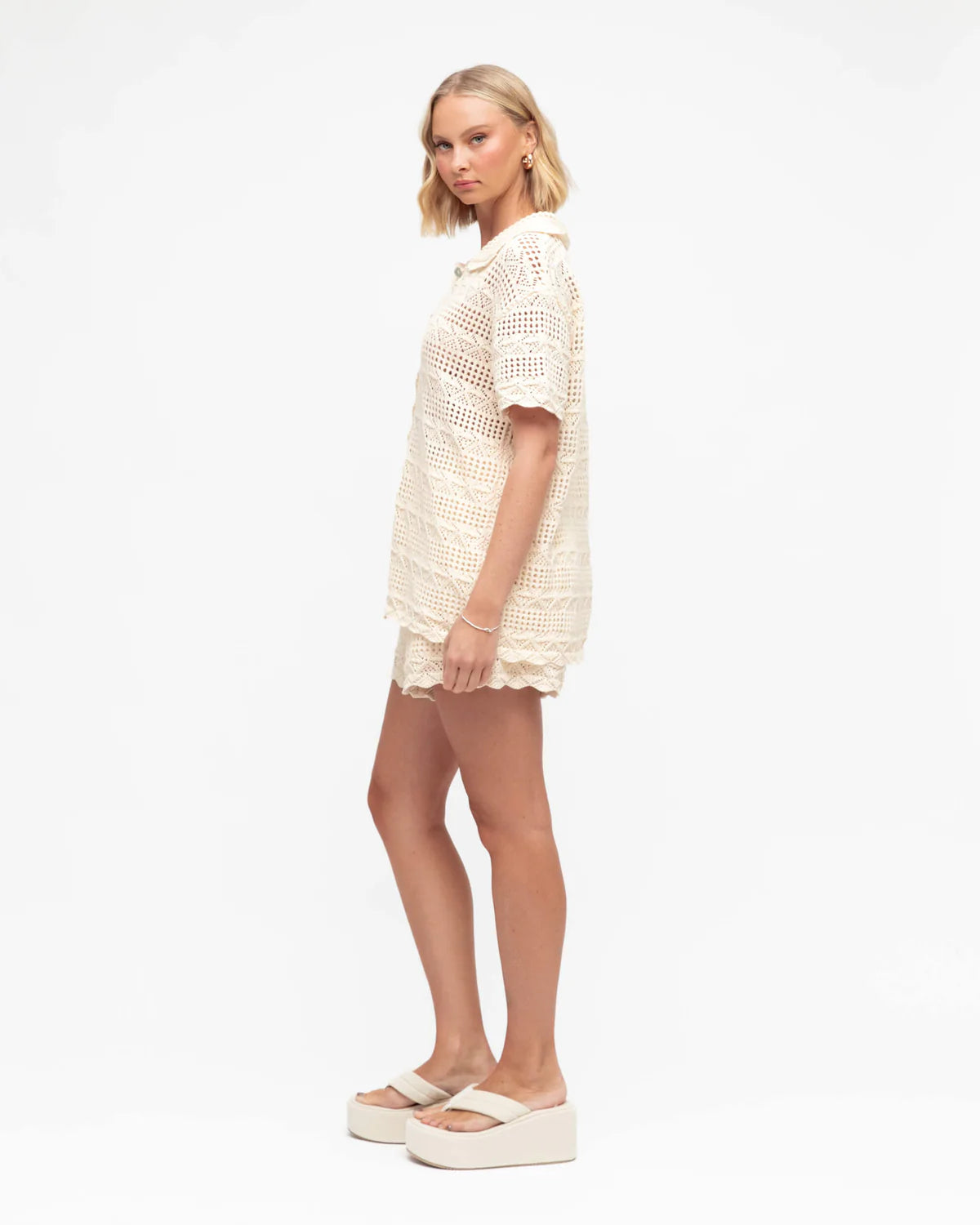 Paper Heart Crochet Knit Short - Cream