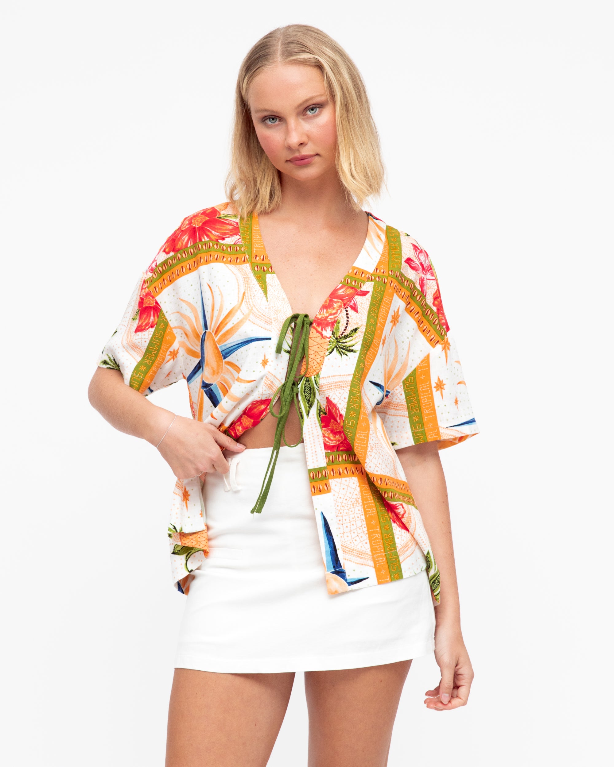 Paper Heart Tropical Tie-Front Top