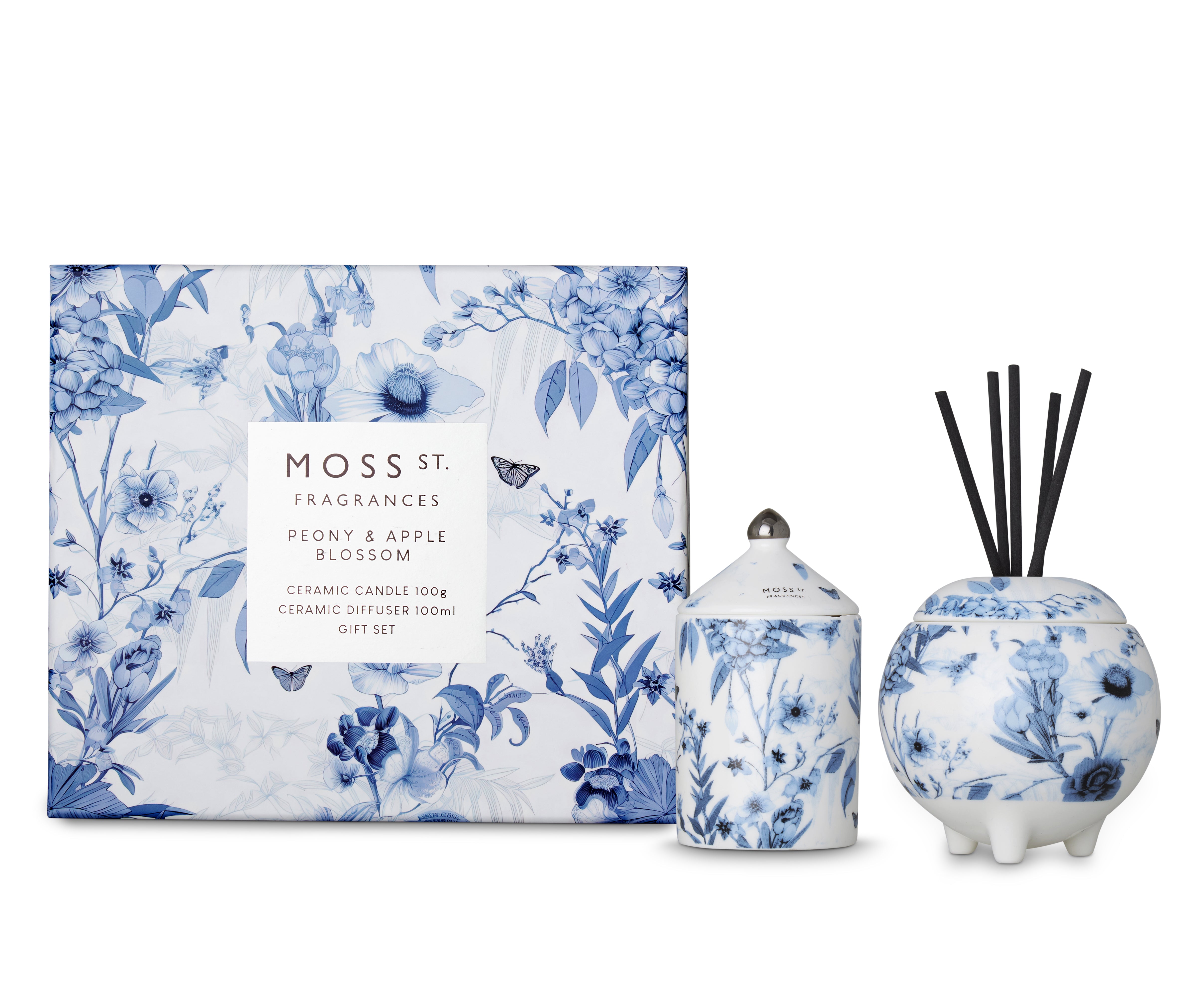 Moss St Peony & Apple Blossom Mini Candle & Diffuser Gift Set