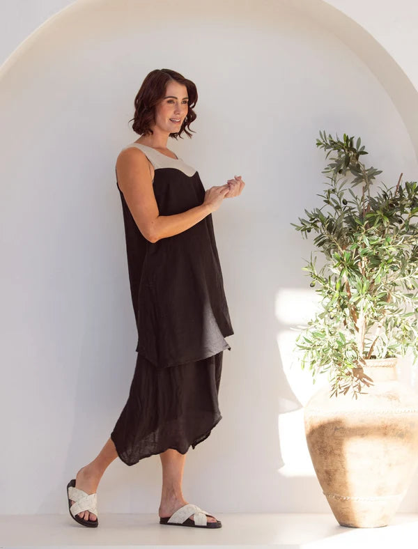 See Saw Sleeveless Jersey Double Layer Dress - Black/Flax
