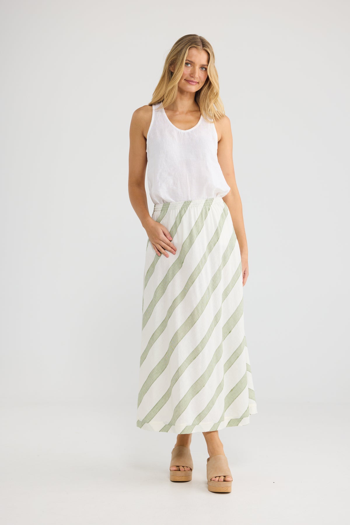 The Shanty Corp Sicily Skirt - Sage Shadow Stripe
