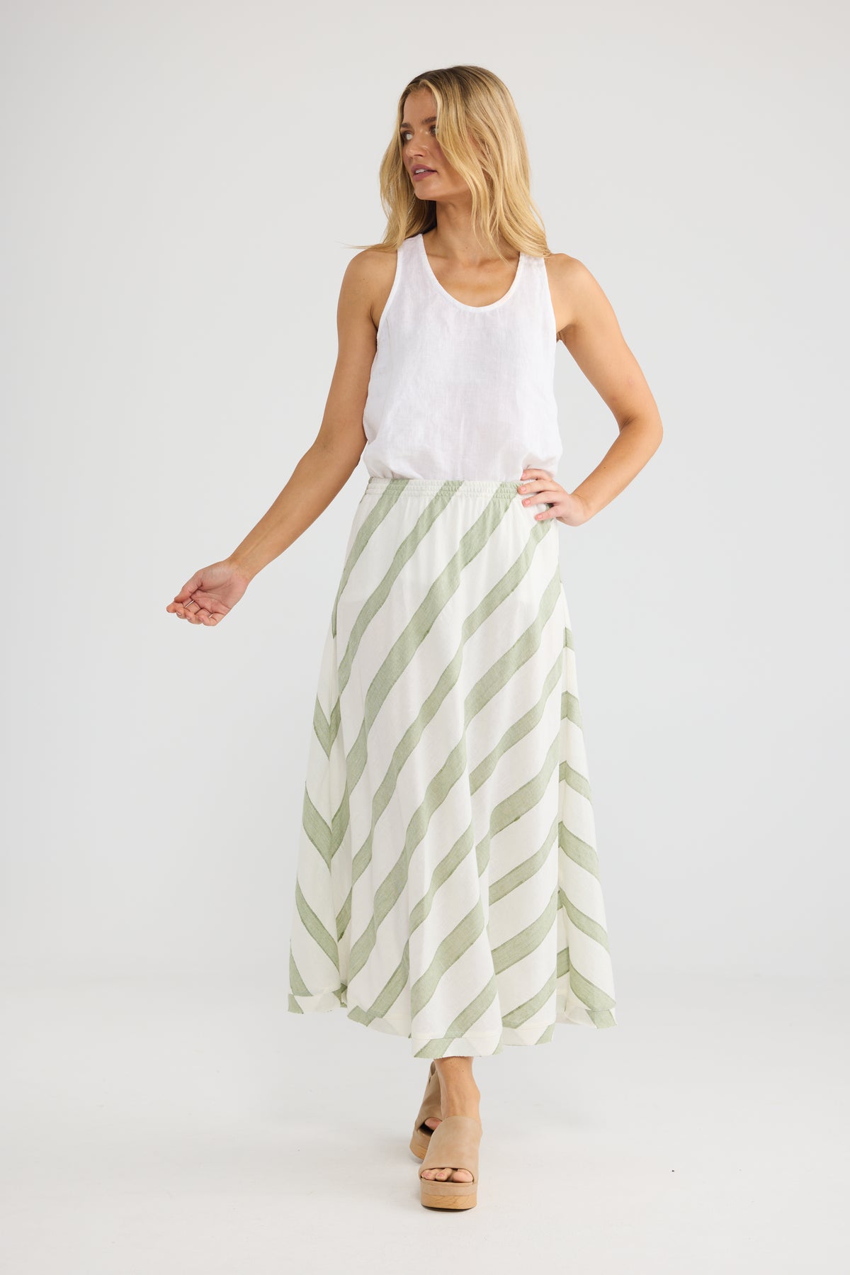 The Shanty Corp Sicily Skirt - Sage Shadow Stripe