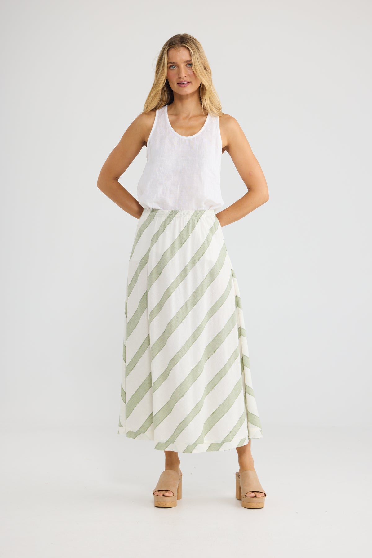The Shanty Corp Sicily Skirt - Sage Shadow Stripe
