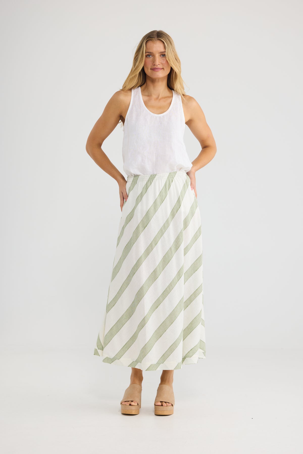 The Shanty Corp Sicily Skirt - Sage Shadow Stripe