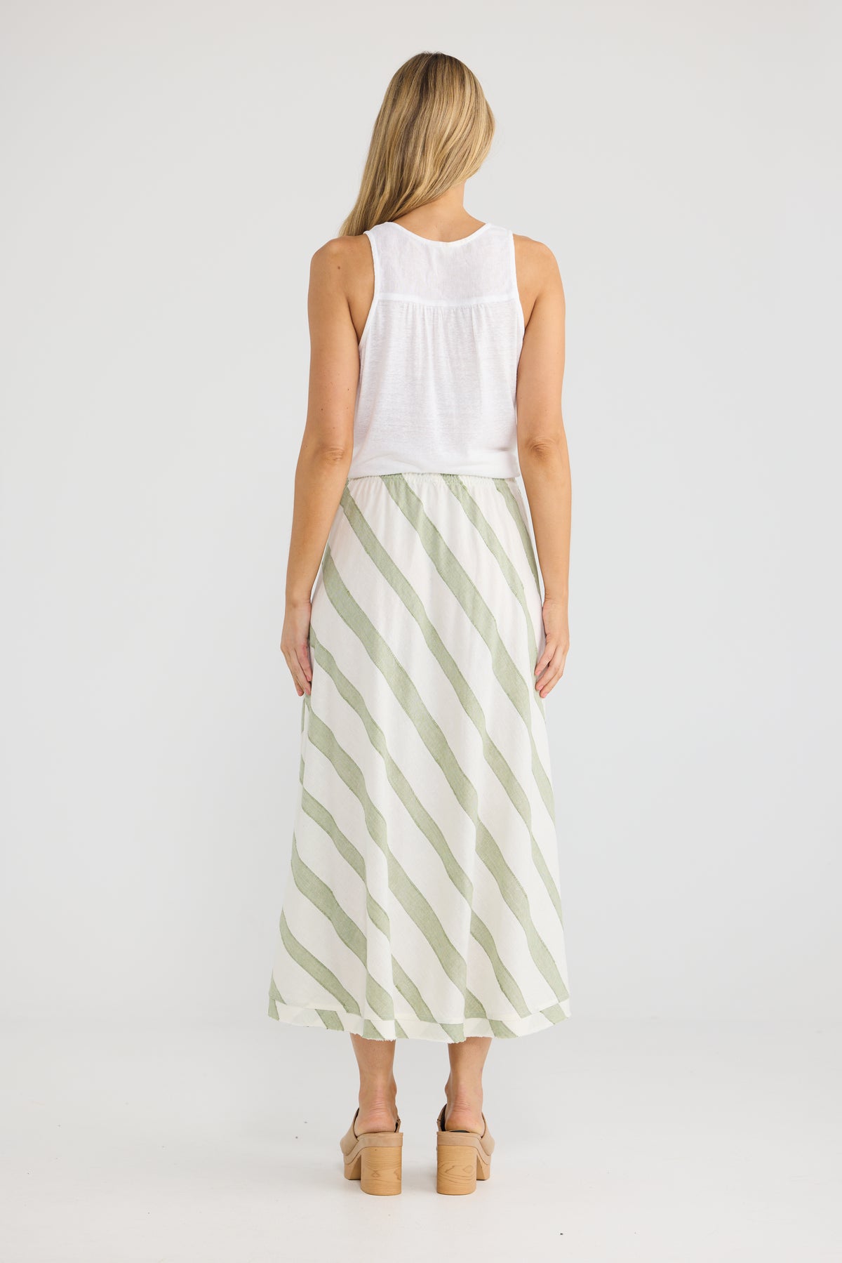 The Shanty Corp Sicily Skirt - Sage Shadow Stripe