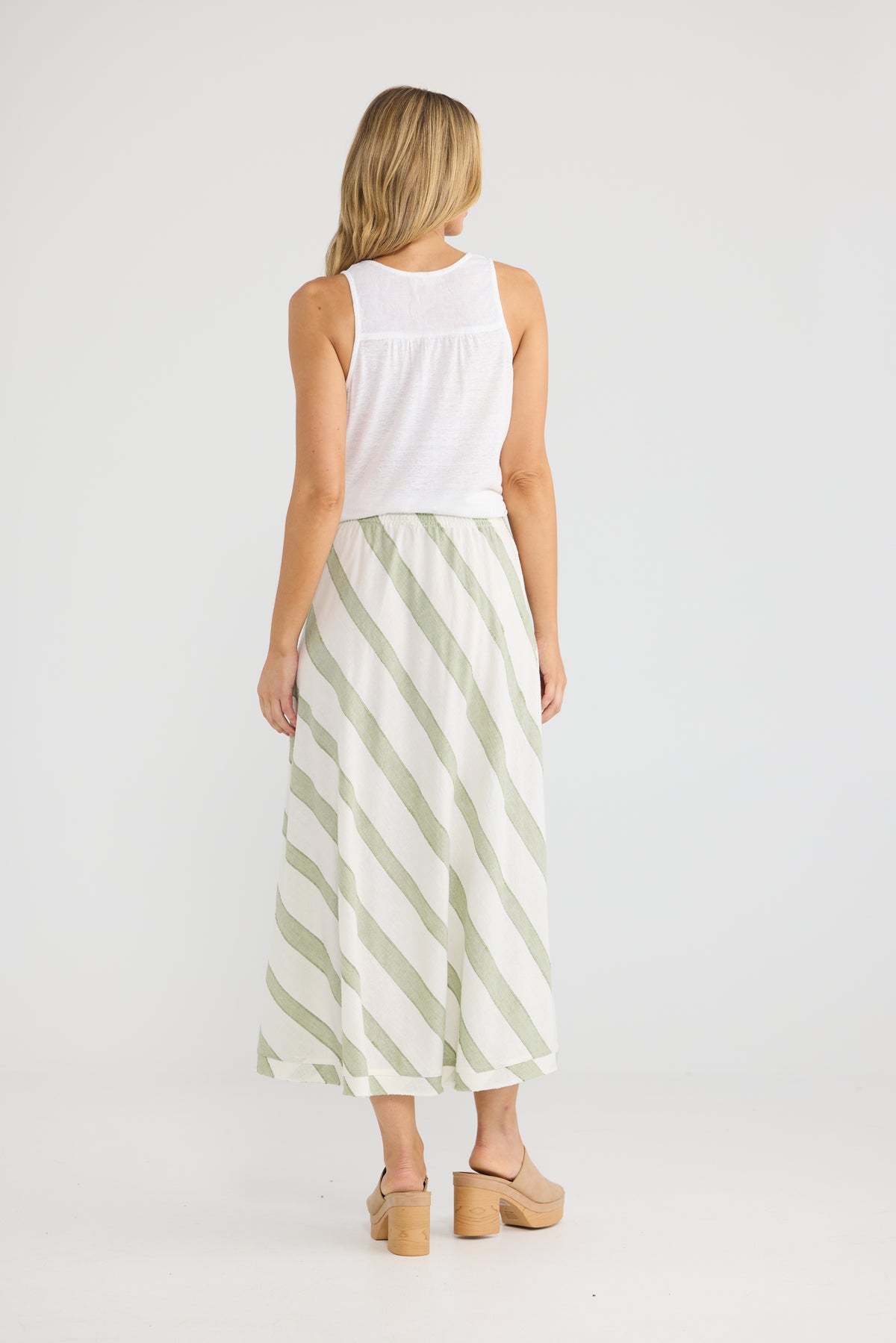 The Shanty Corp Sicily Skirt - Sage Shadow Stripe
