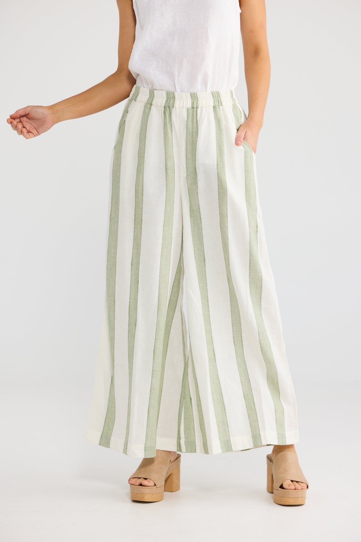 The Shanty Corp Positano Pants -  Sage Shadow Stripe